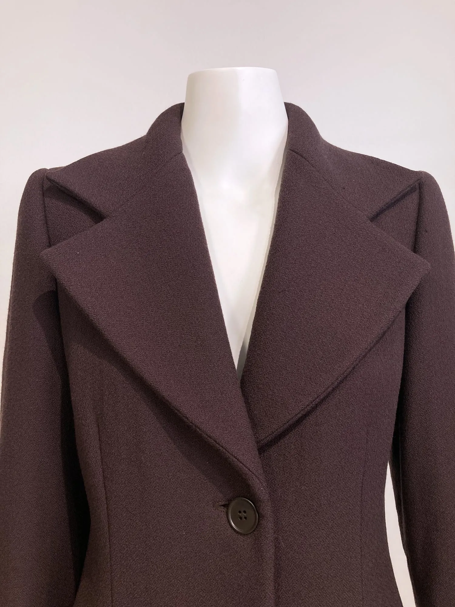 Enrica Massei 1990s brown wool three button wide lapel coat - size 40