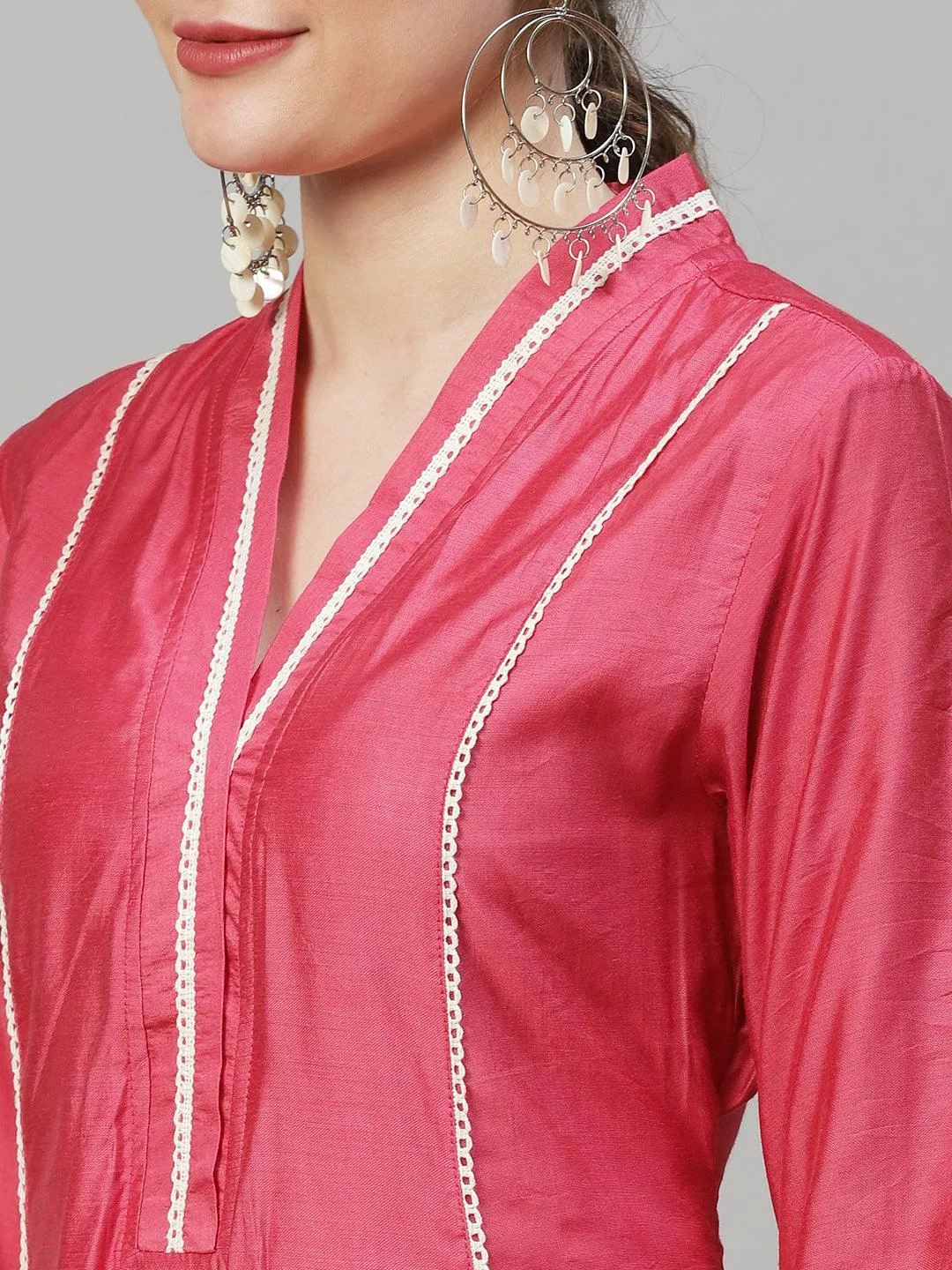 Ethnic A-Line Kurta with Pants & Dupatta - Pink