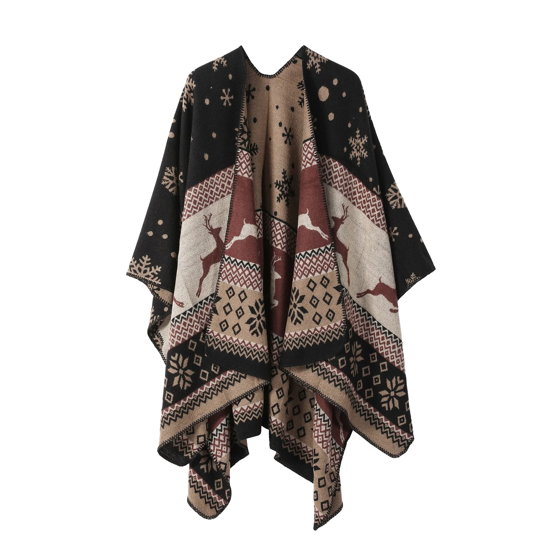 Ethnic style shawl, women's outfit, double-sided imitation cashmere scarf, blanket cape, autumn and winter Christmas day cape, thickened