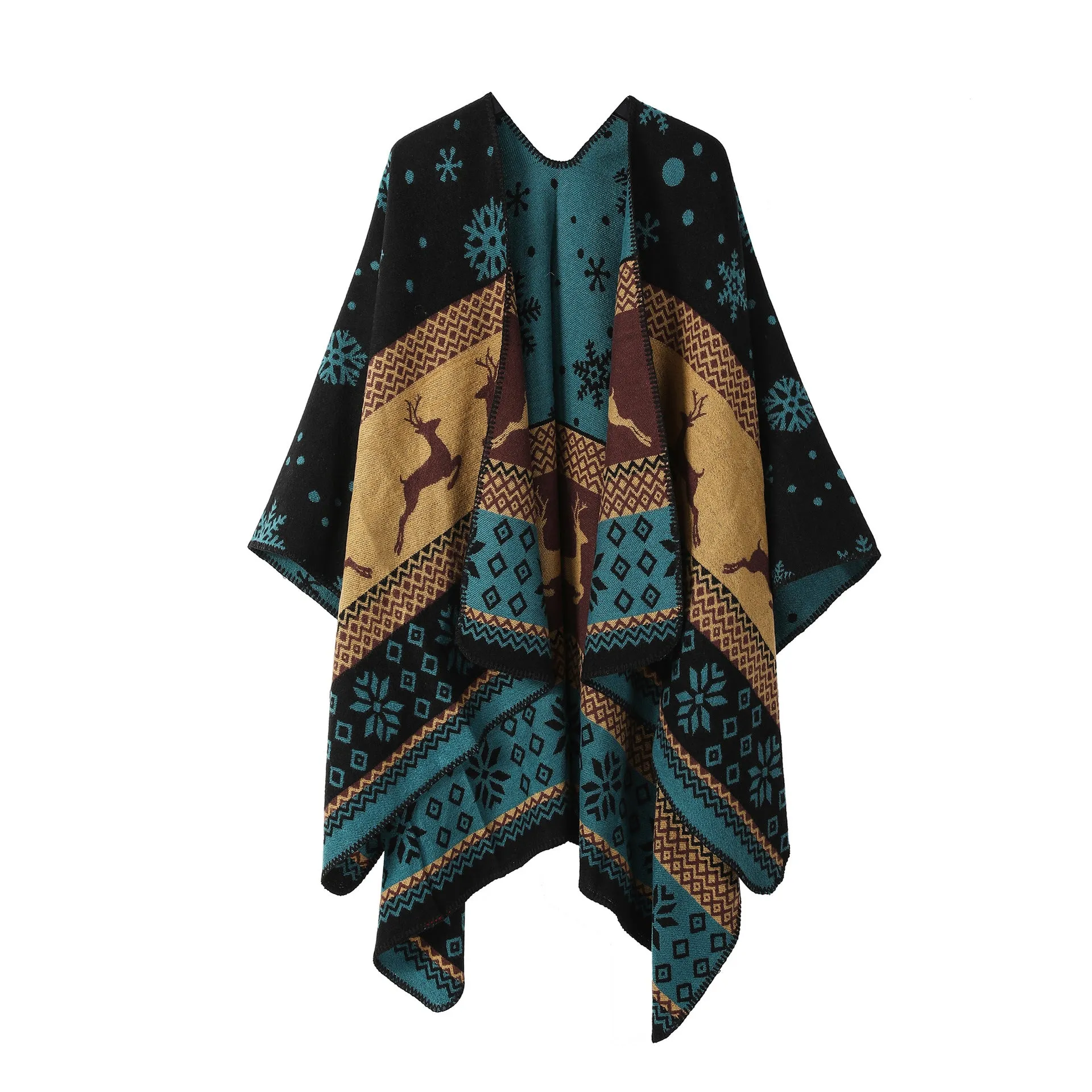 Ethnic style shawl, women's outfit, double-sided imitation cashmere scarf, blanket cape, autumn and winter Christmas day cape, thickened