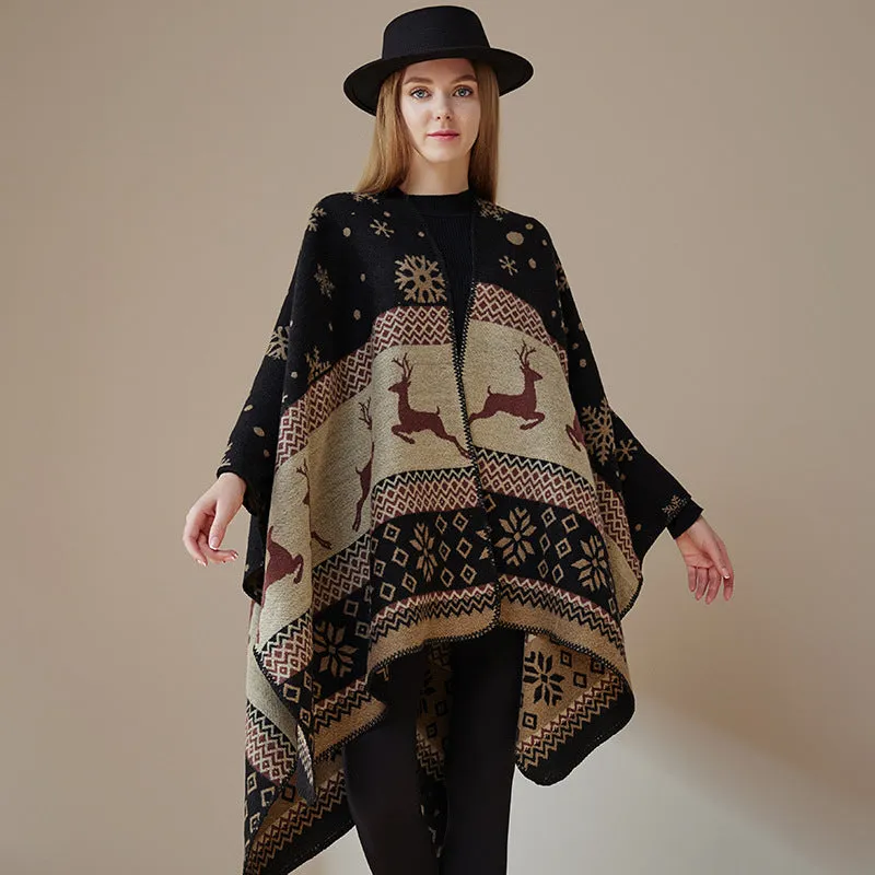 Ethnic style shawl, women's outfit, double-sided imitation cashmere scarf, blanket cape, autumn and winter Christmas day cape, thickened