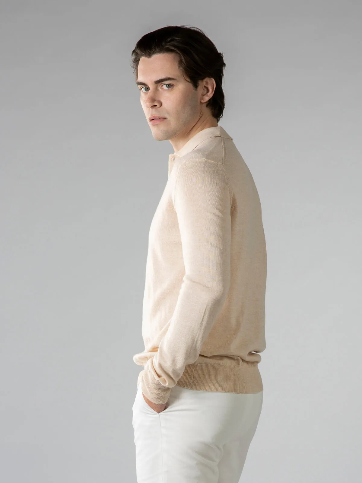 Extrafine Merino Polo Light Beige