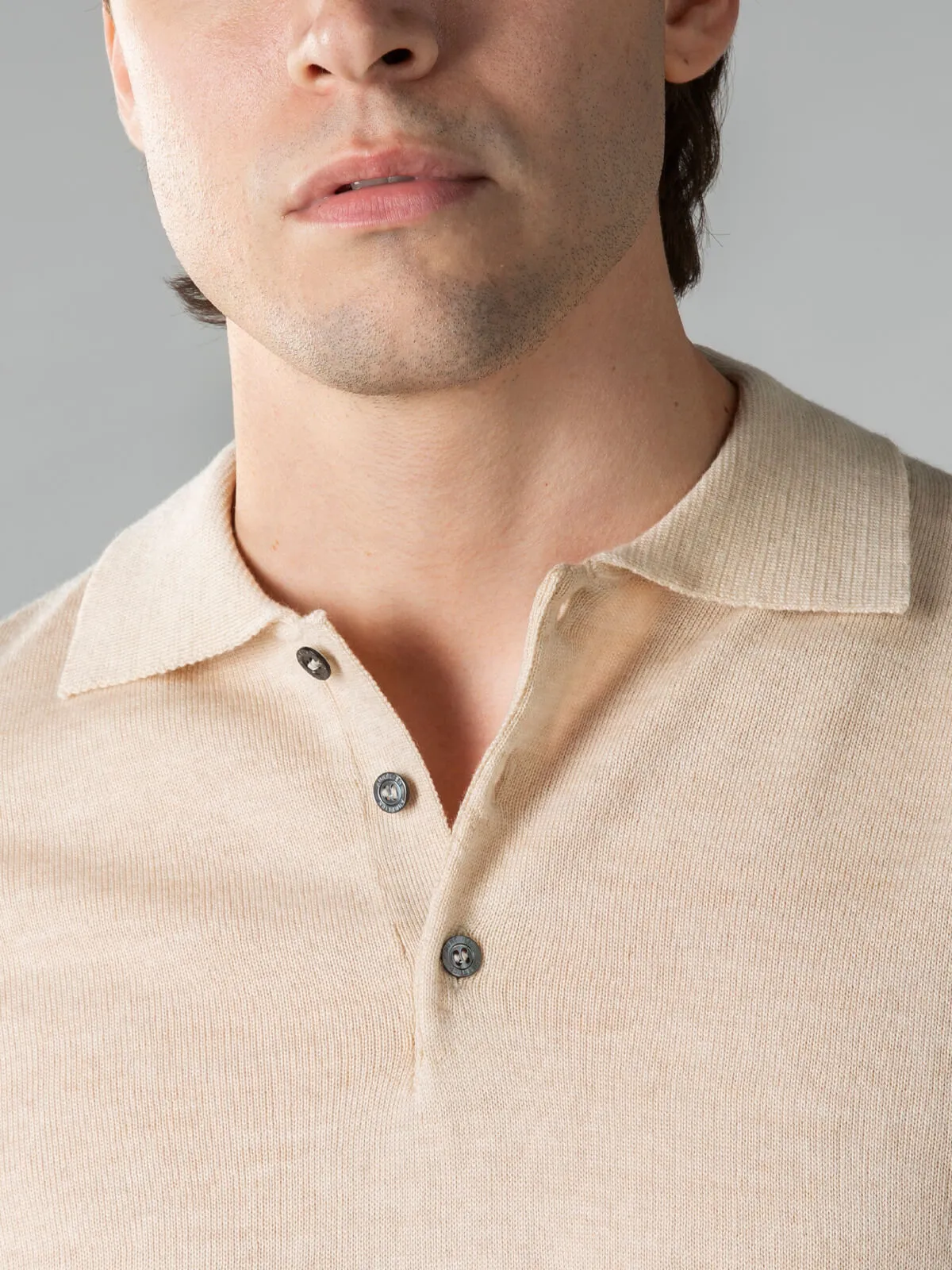 Extrafine Merino Polo Light Beige