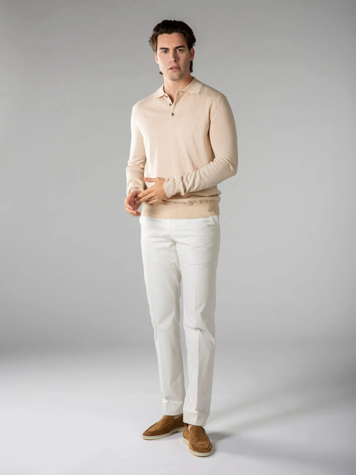 Extrafine Merino Polo Light Beige