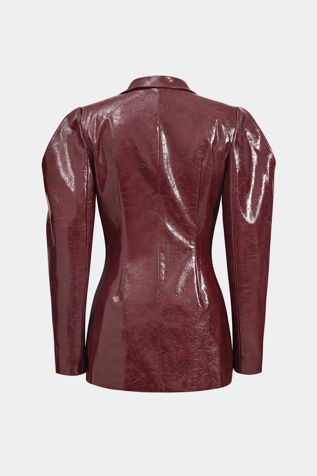 Faux Leather Gigot Sleeve Double Breasted Blazer