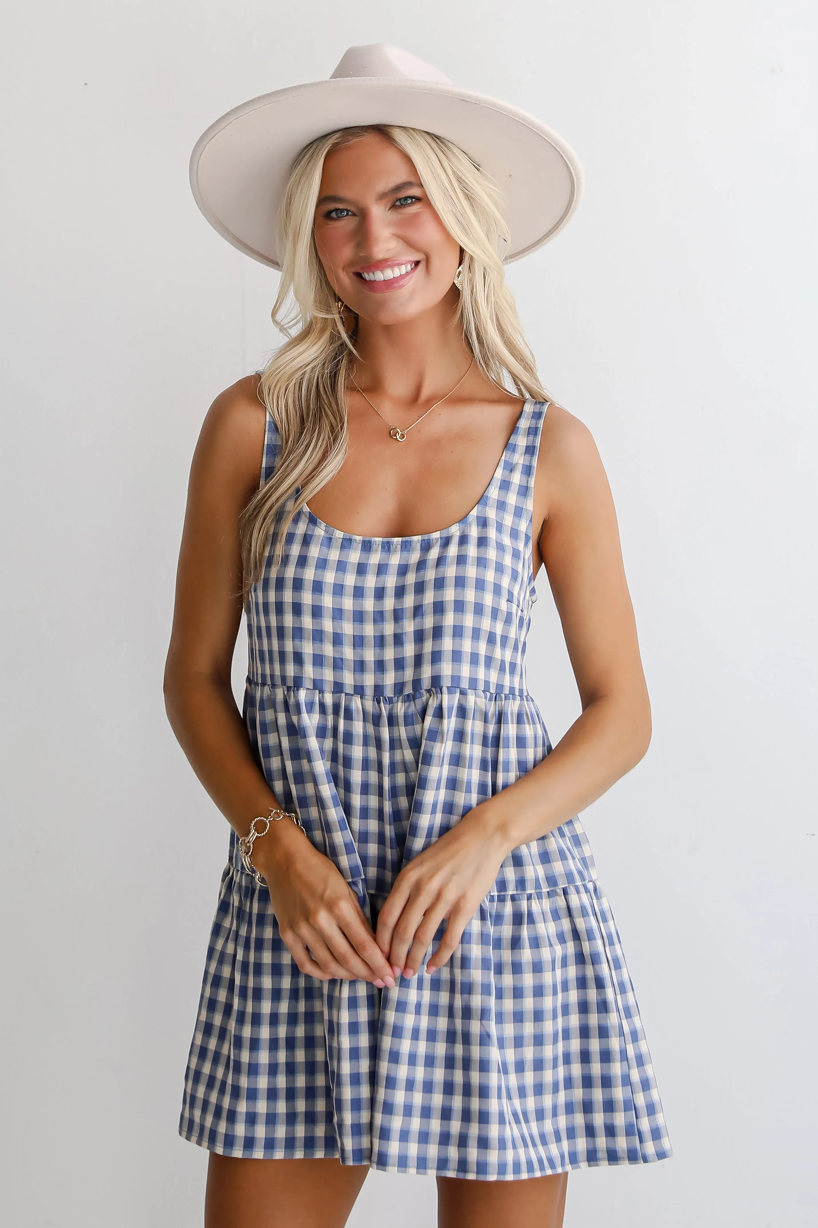 FINAL SALE - Blissfully Perfect Blue Gingham Romper