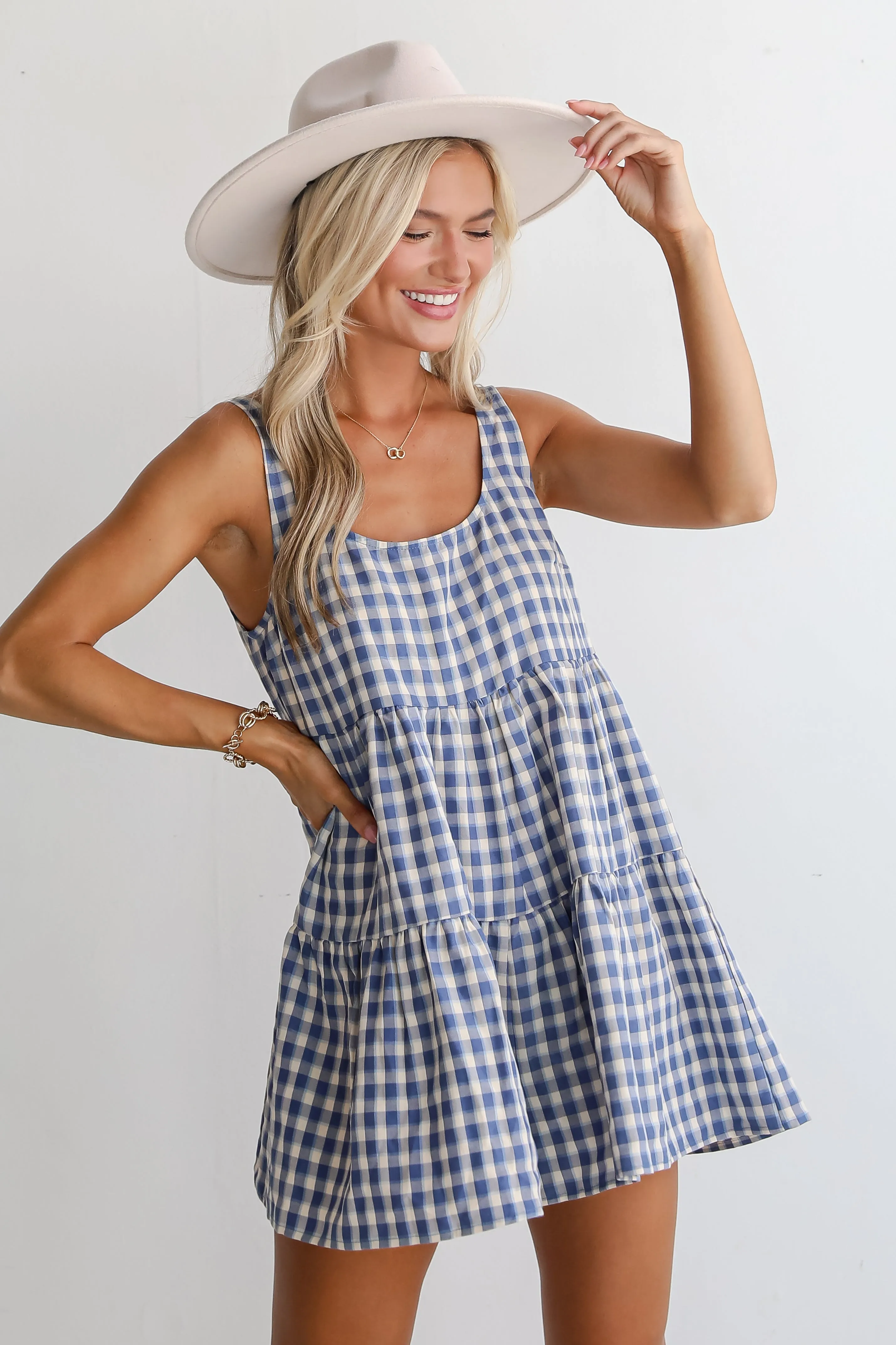 FINAL SALE - Blissfully Perfect Blue Gingham Romper