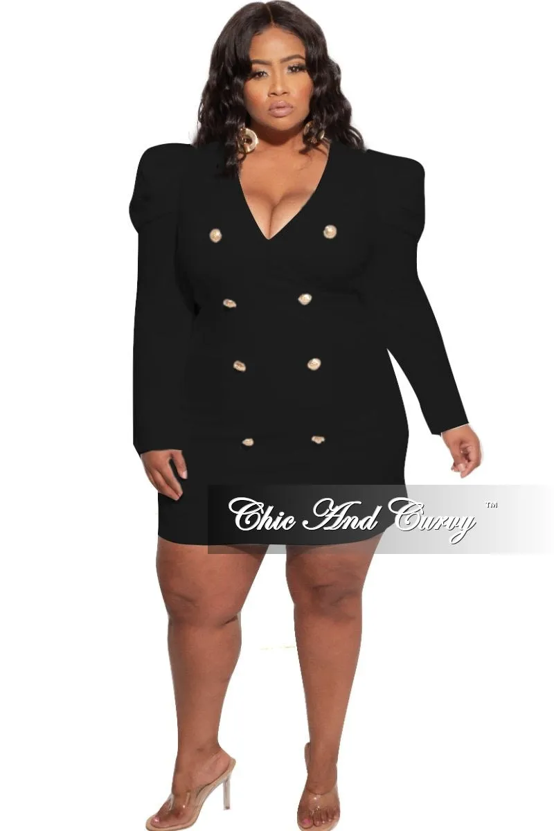 Final Sale Plus Size Coat Dress with Gold Buttons in Black