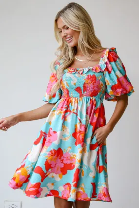 FINAL SALE - Prettiest Approach Aqua Floral Mini Dress