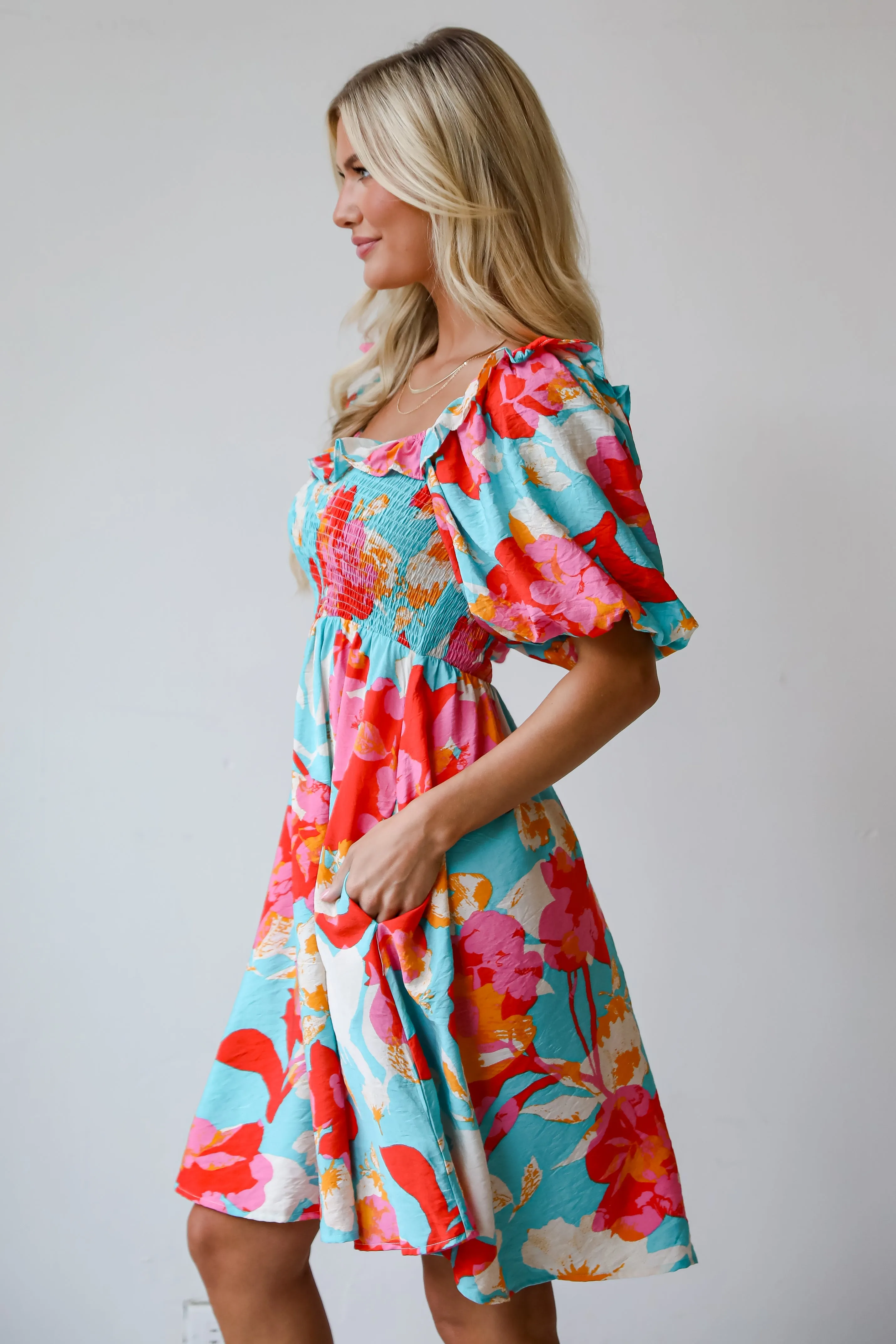 FINAL SALE - Prettiest Approach Aqua Floral Mini Dress