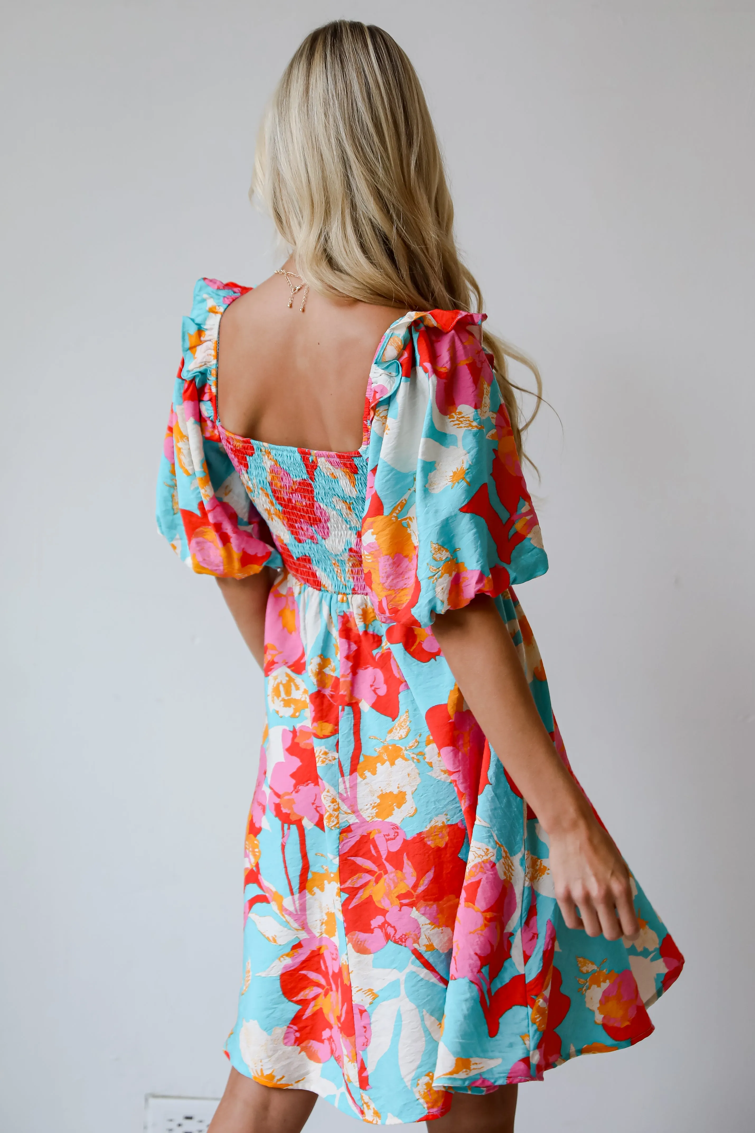 FINAL SALE - Prettiest Approach Aqua Floral Mini Dress