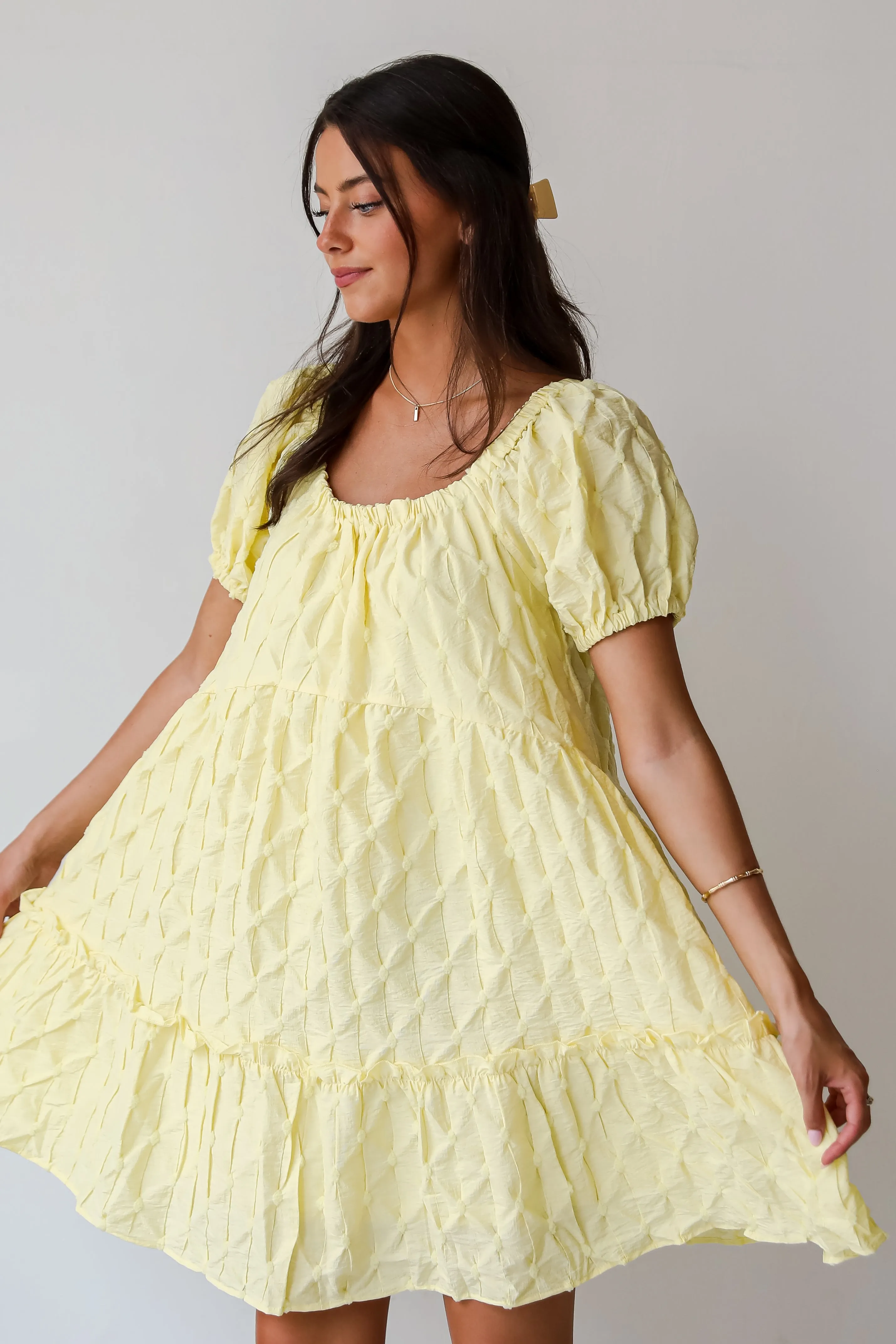 FINAL SALE - Stunning Presence Yellow Textured Mini Dress