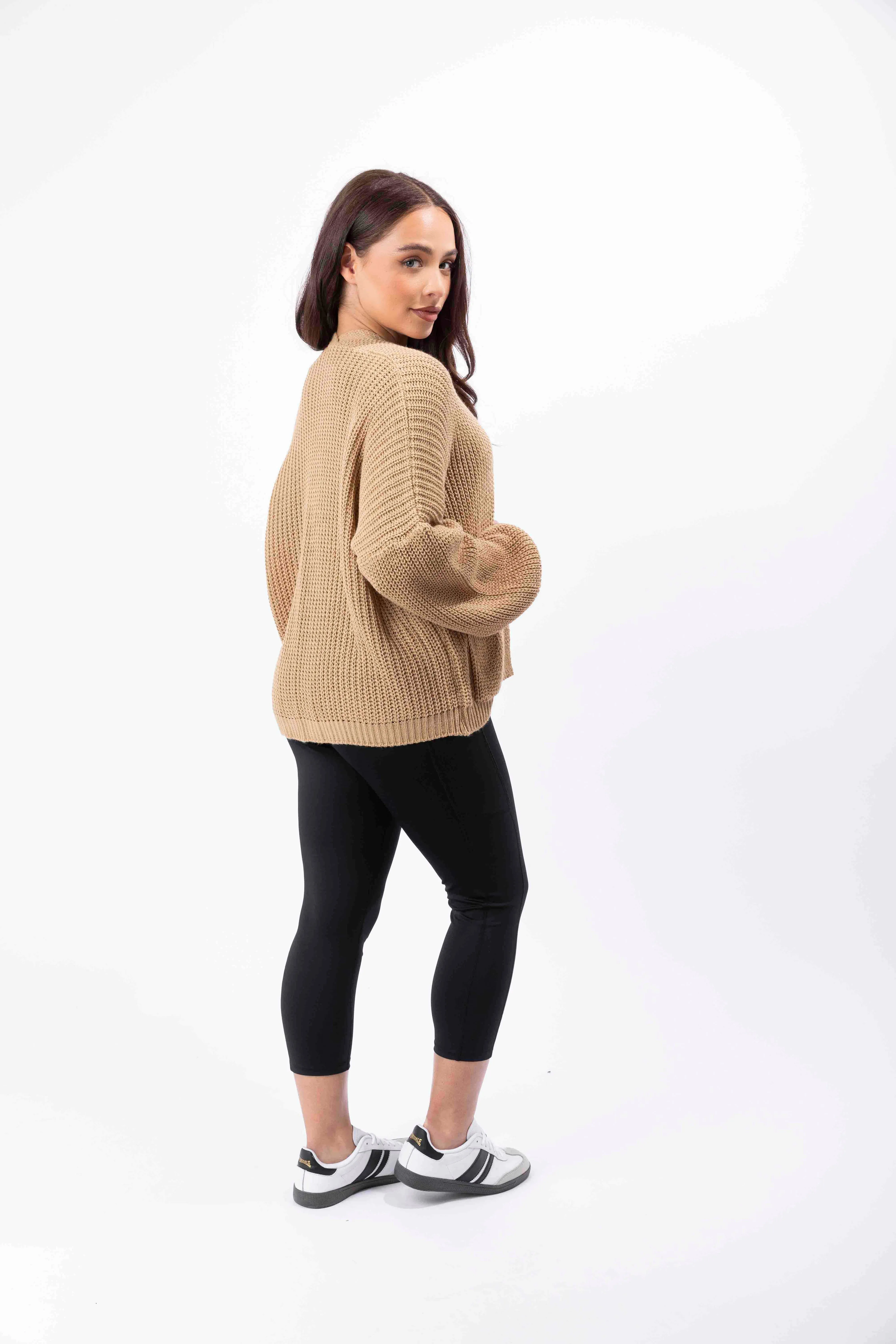 Fine Knit Side Pockets Open Front Cardigan