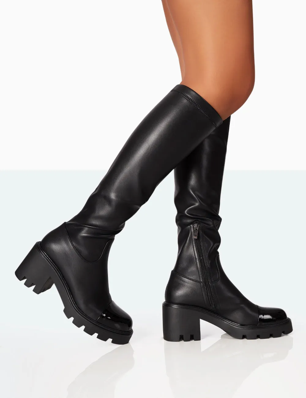 Fletch Black Pu Chunky Sole Over The Knee Boot