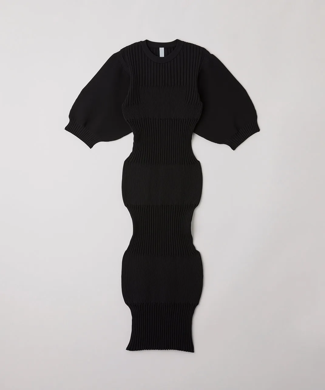 Fluted Short Puff Sleeve Dress in Black by CFCL