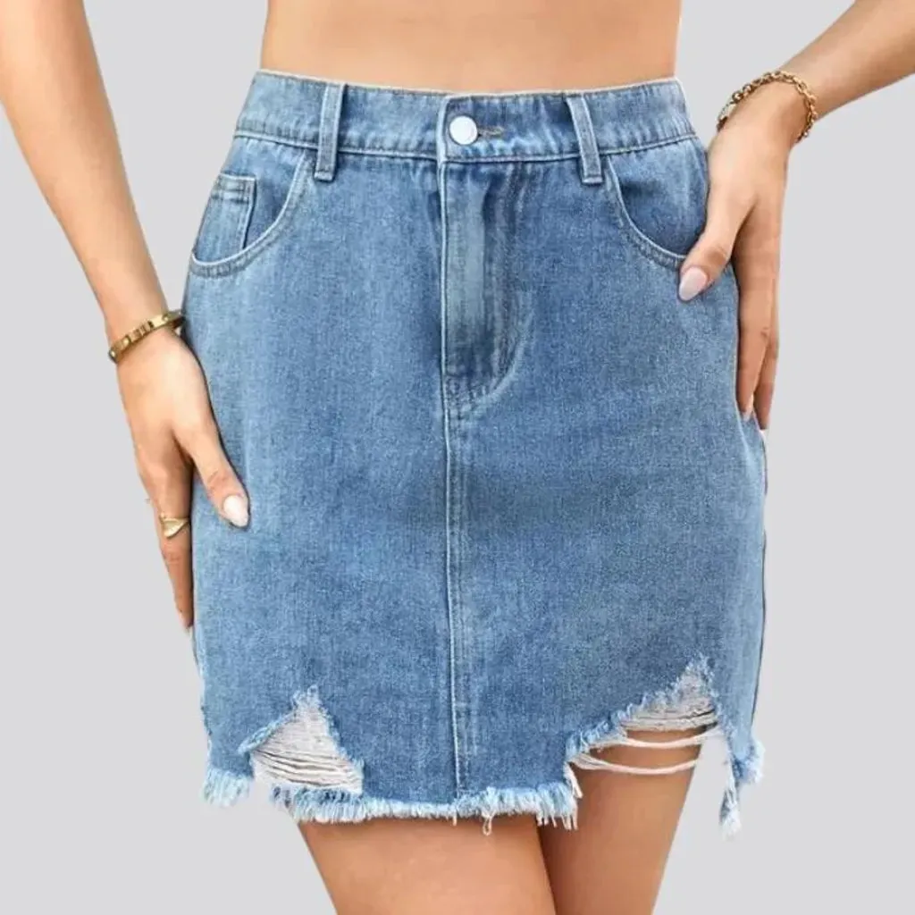 Frayed-hem grunge jeans skirt