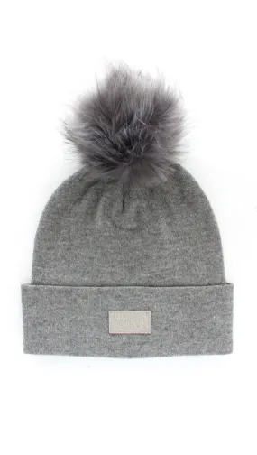 Fur Pom Beanie Hat - Heather