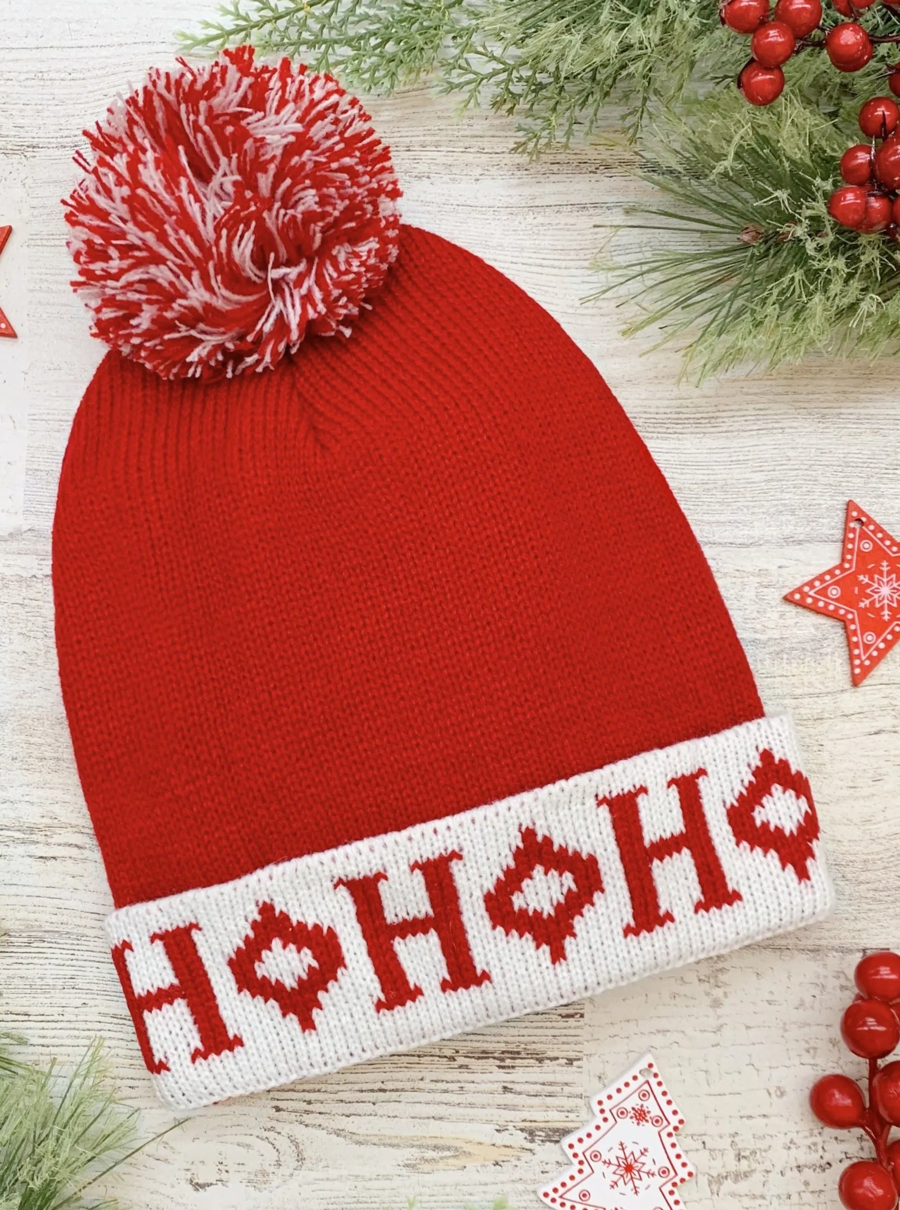 Girls Ho Ho Ho Knit Bobble Hat