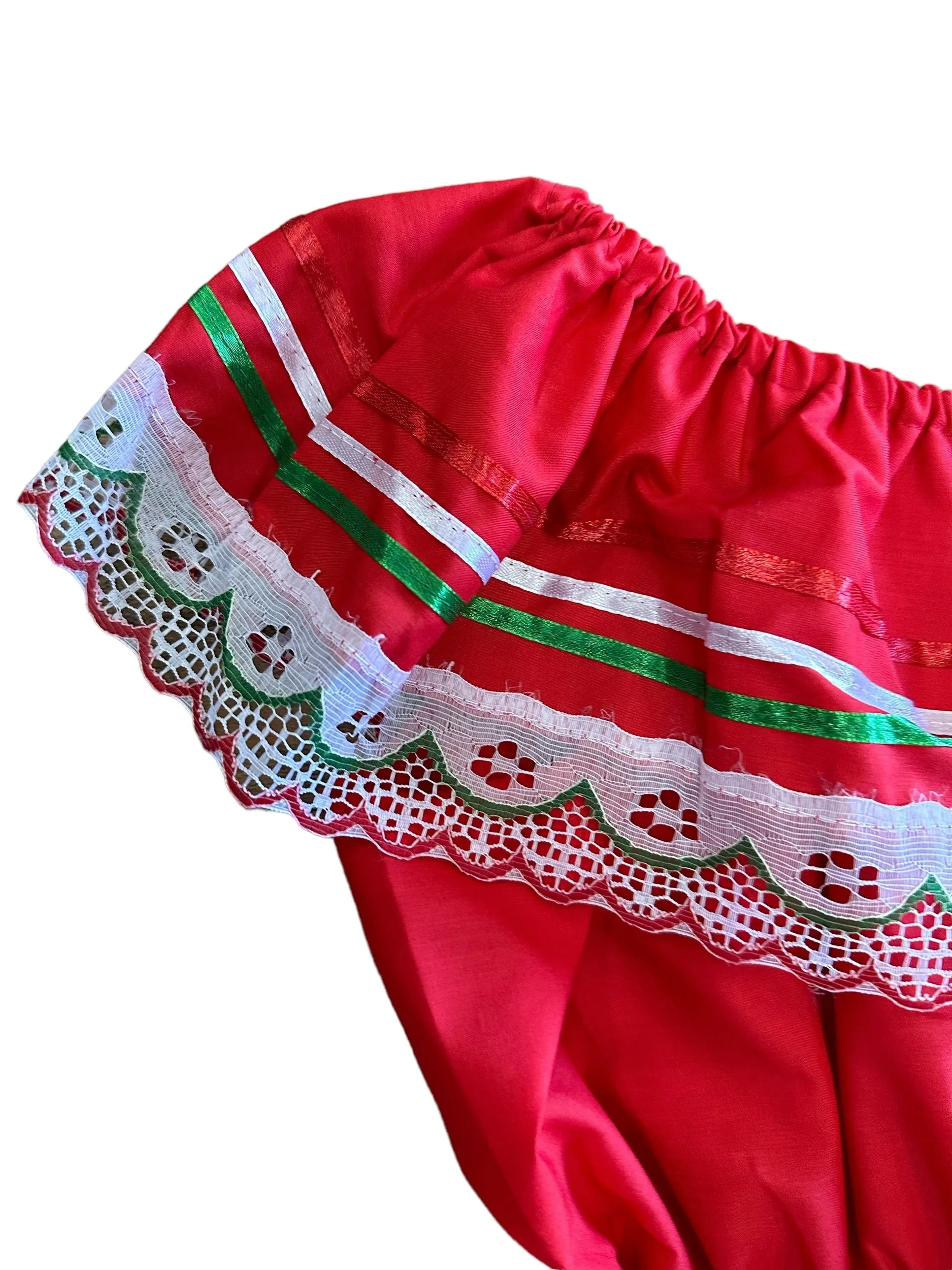 Girls Mexican Red Tricolor Dress