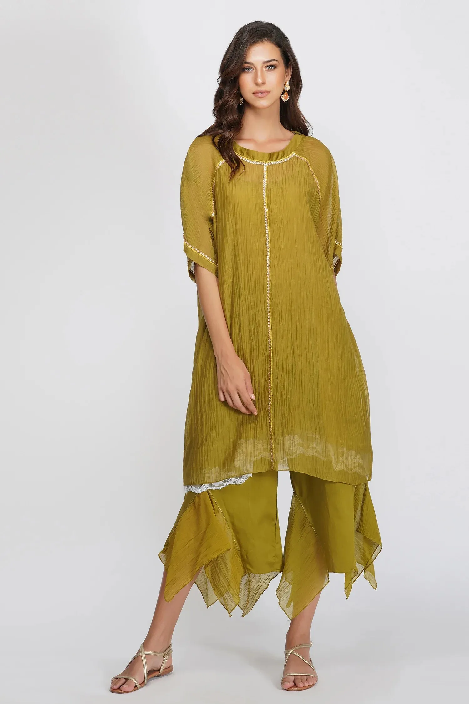 Green Asymmetric Tunic Set