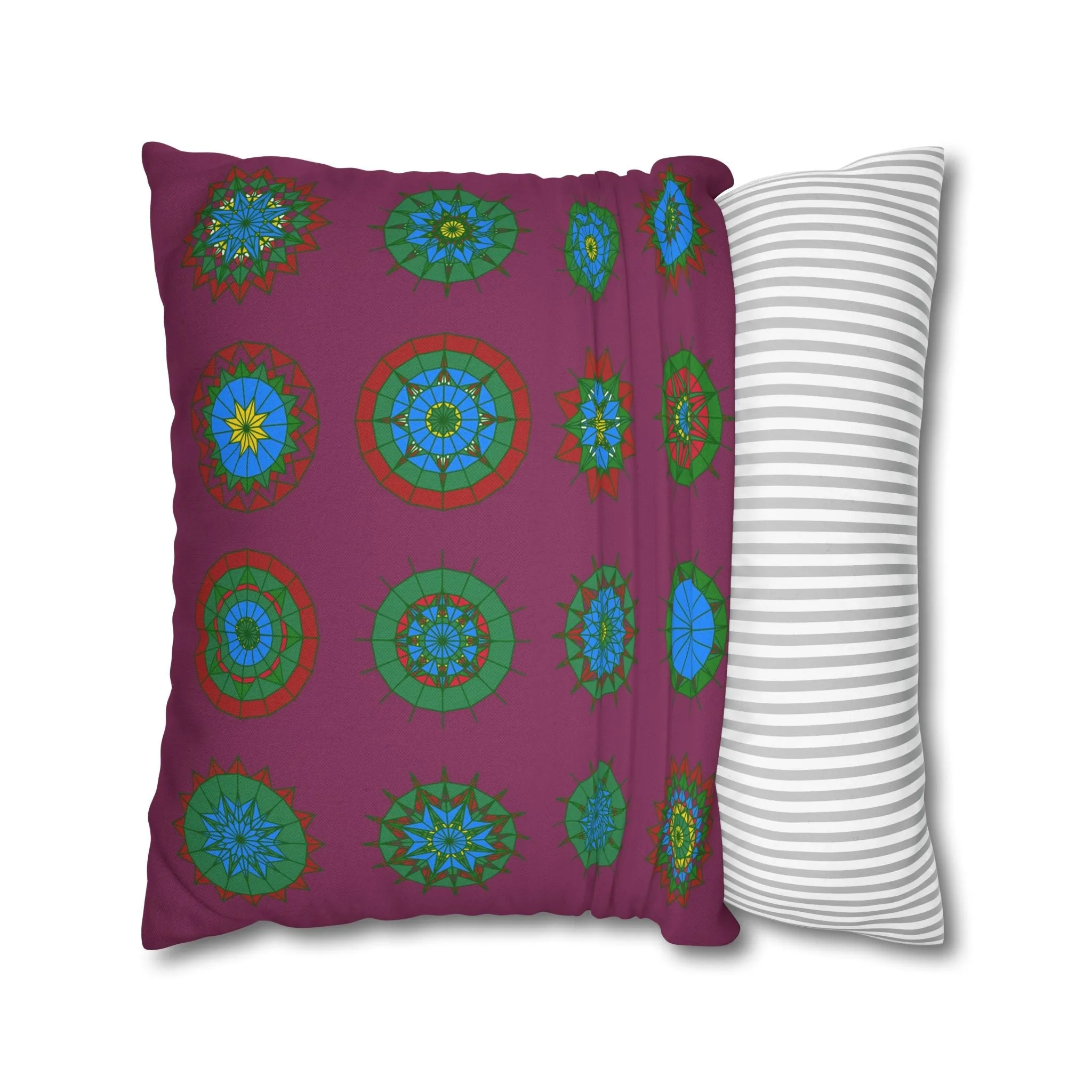 Hand-drawn Mandala Art Pillowcase - Dark Raspberry