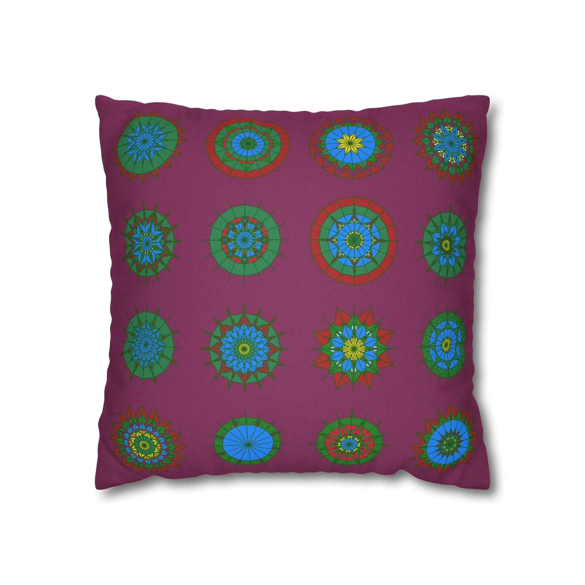 Hand-drawn Mandala Art Pillowcase - Dark Raspberry