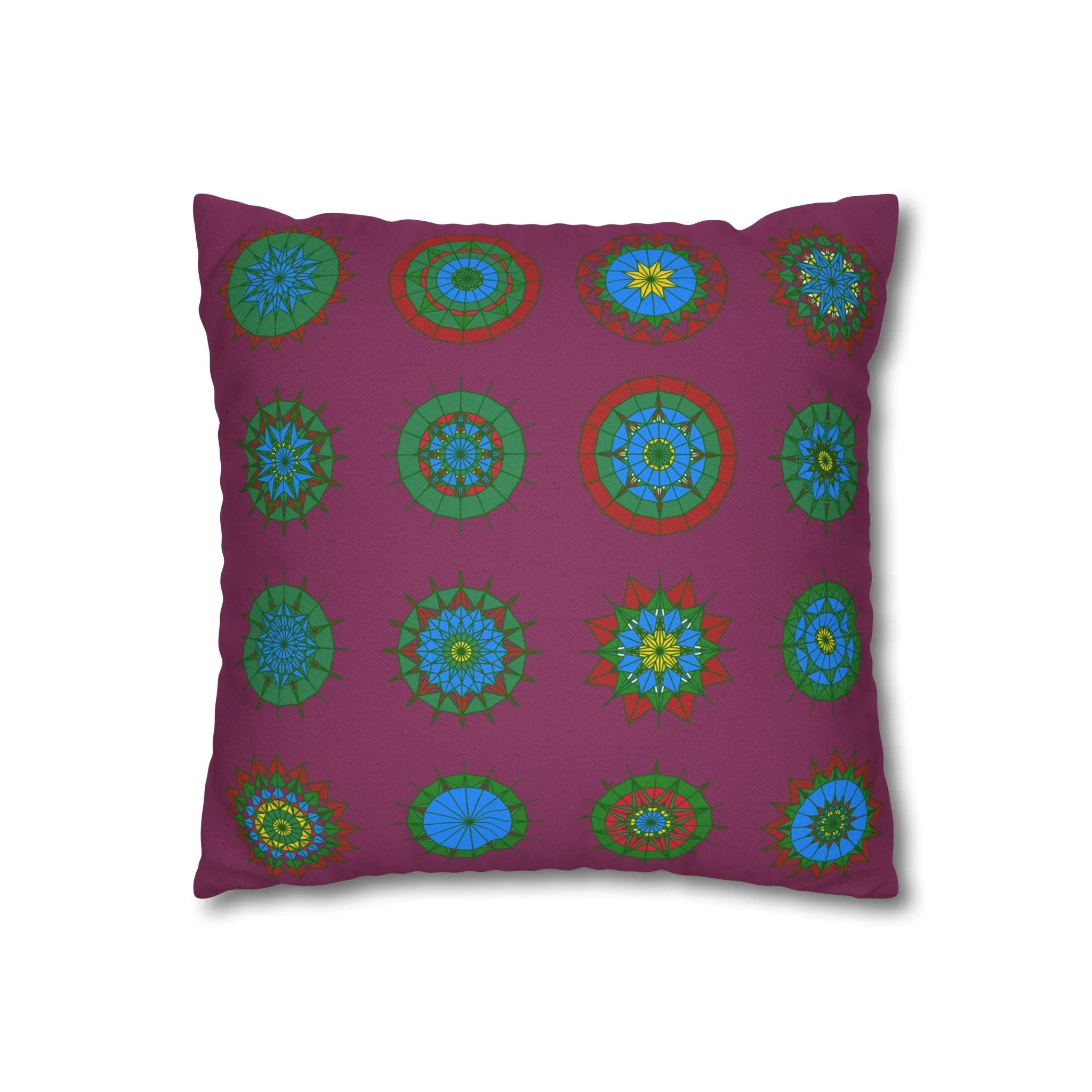 Hand-drawn Mandala Art Pillowcase - Dark Raspberry