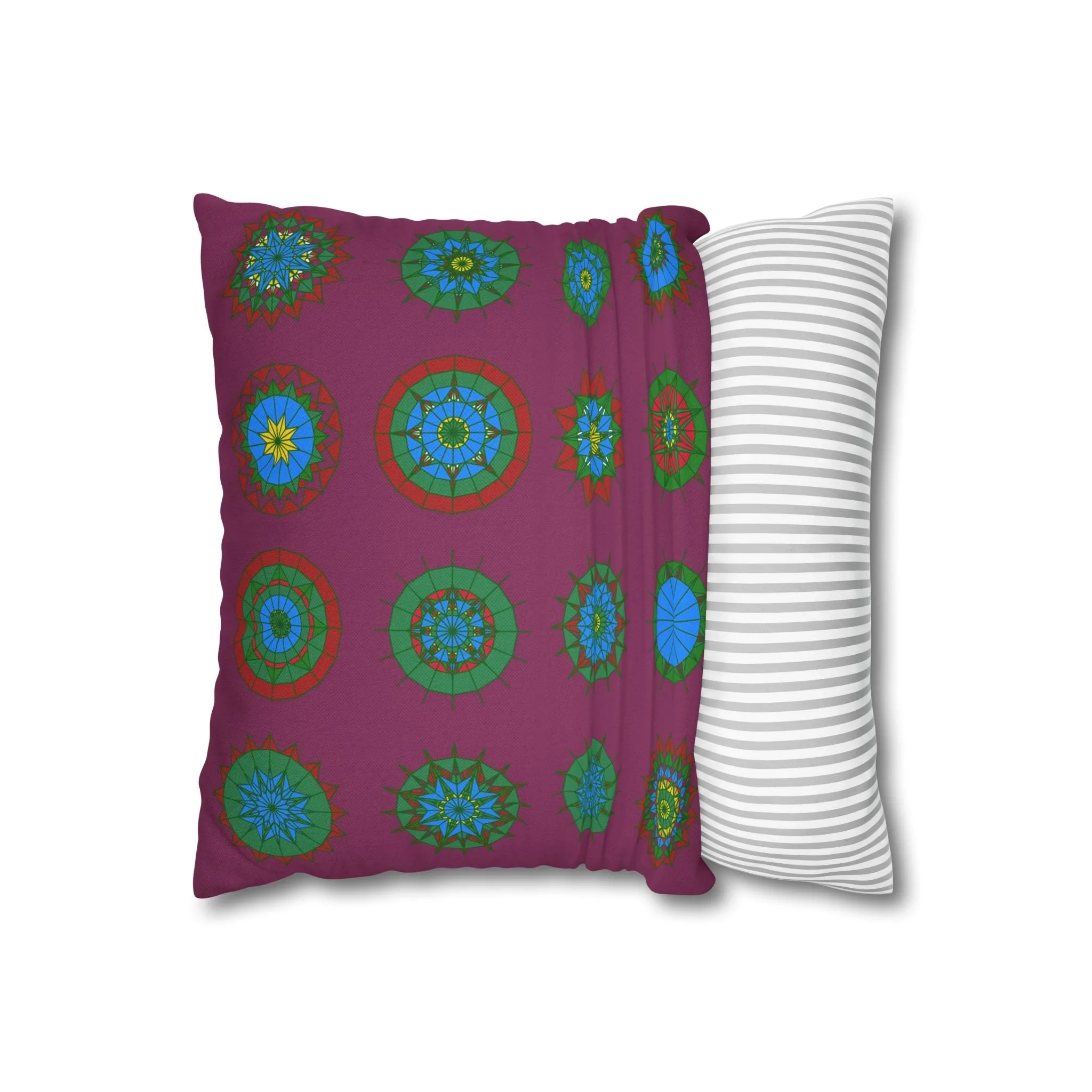 Hand-drawn Mandala Art Pillowcase - Dark Raspberry