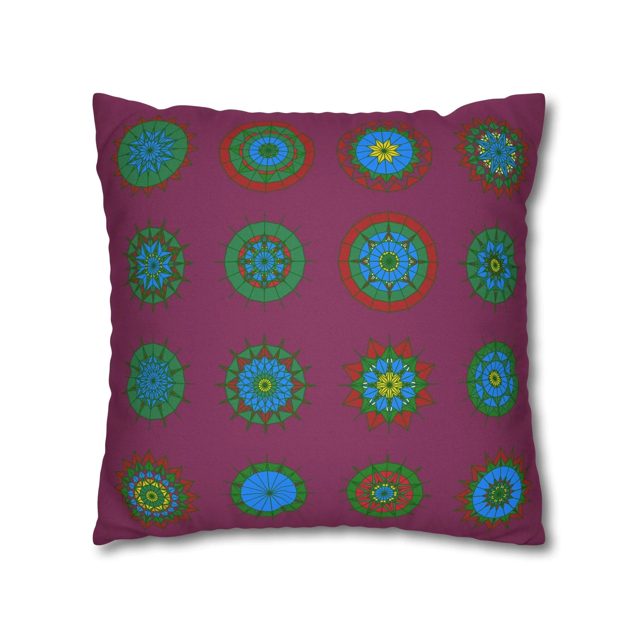 Hand-drawn Mandala Art Pillowcase - Dark Raspberry