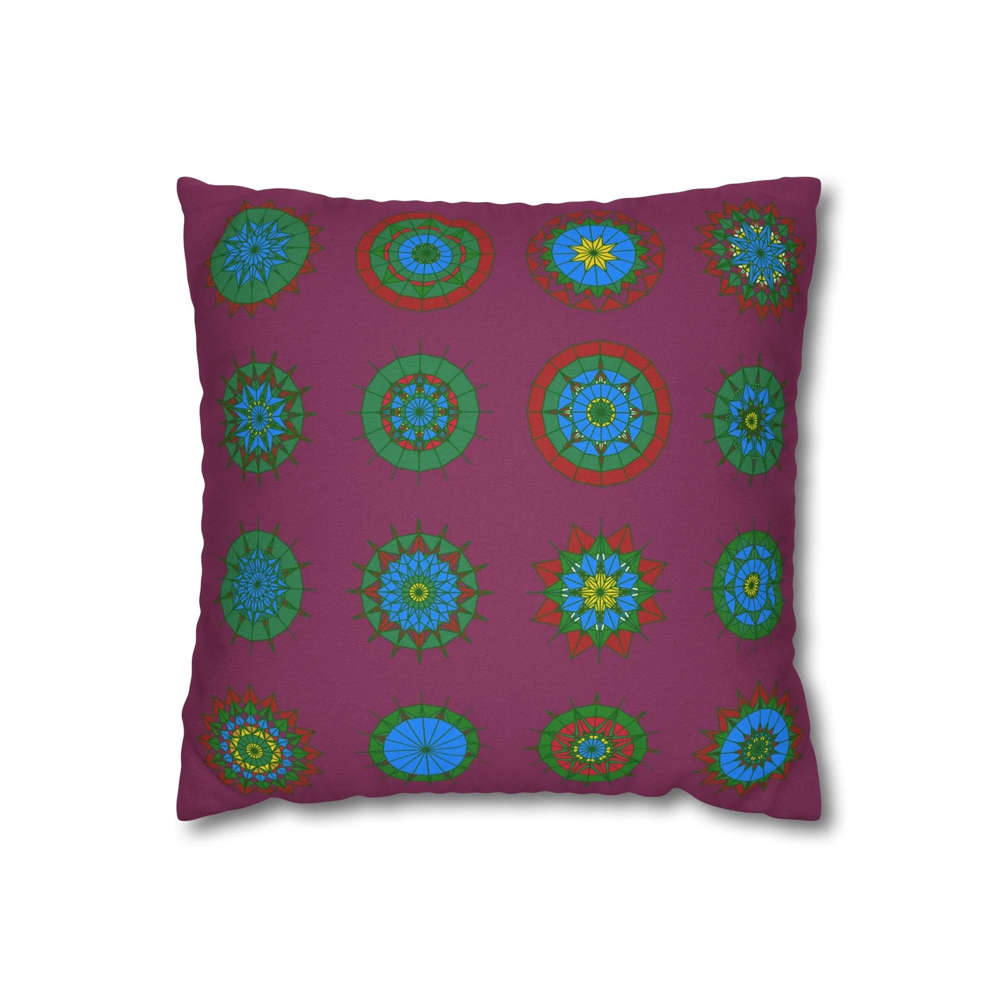 Hand-drawn Mandala Art Pillowcase - Dark Raspberry