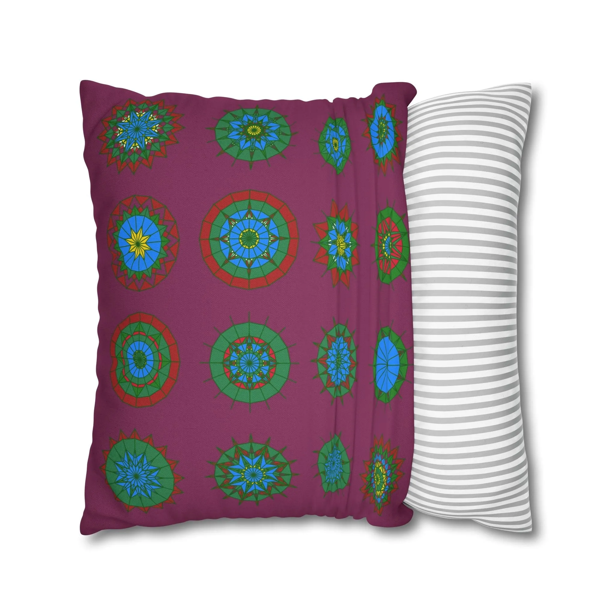 Hand-drawn Mandala Art Pillowcase - Dark Raspberry