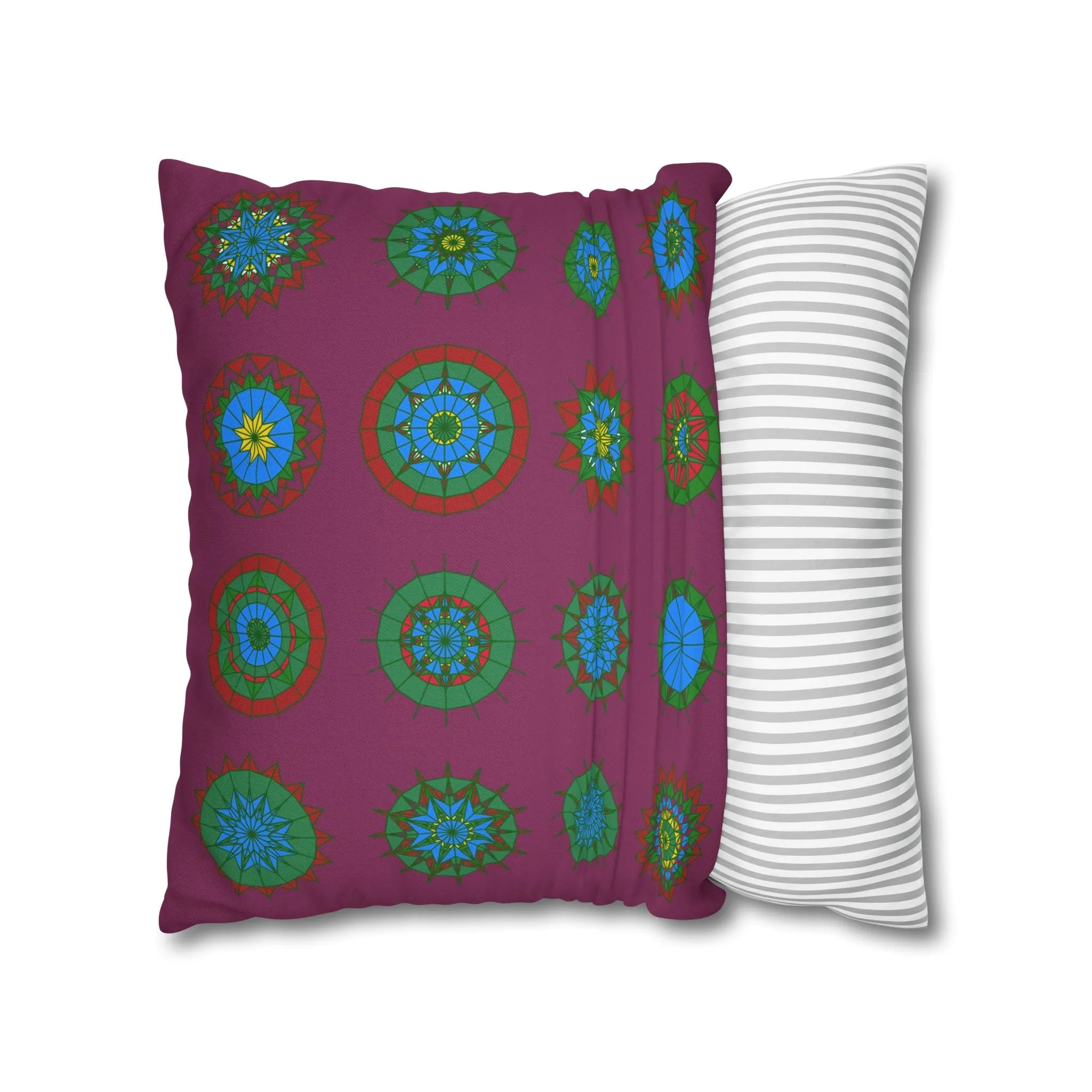 Hand-drawn Mandala Art Pillowcase - Dark Raspberry