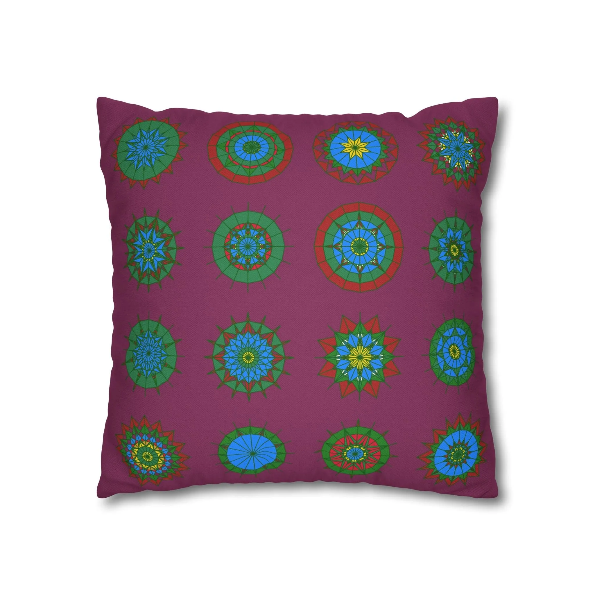 Hand-drawn Mandala Art Pillowcase - Dark Raspberry