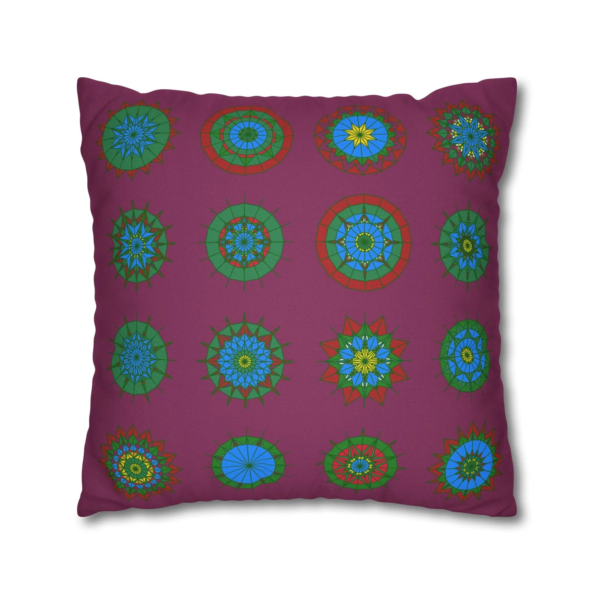 Hand-drawn Mandala Art Pillowcase - Dark Raspberry