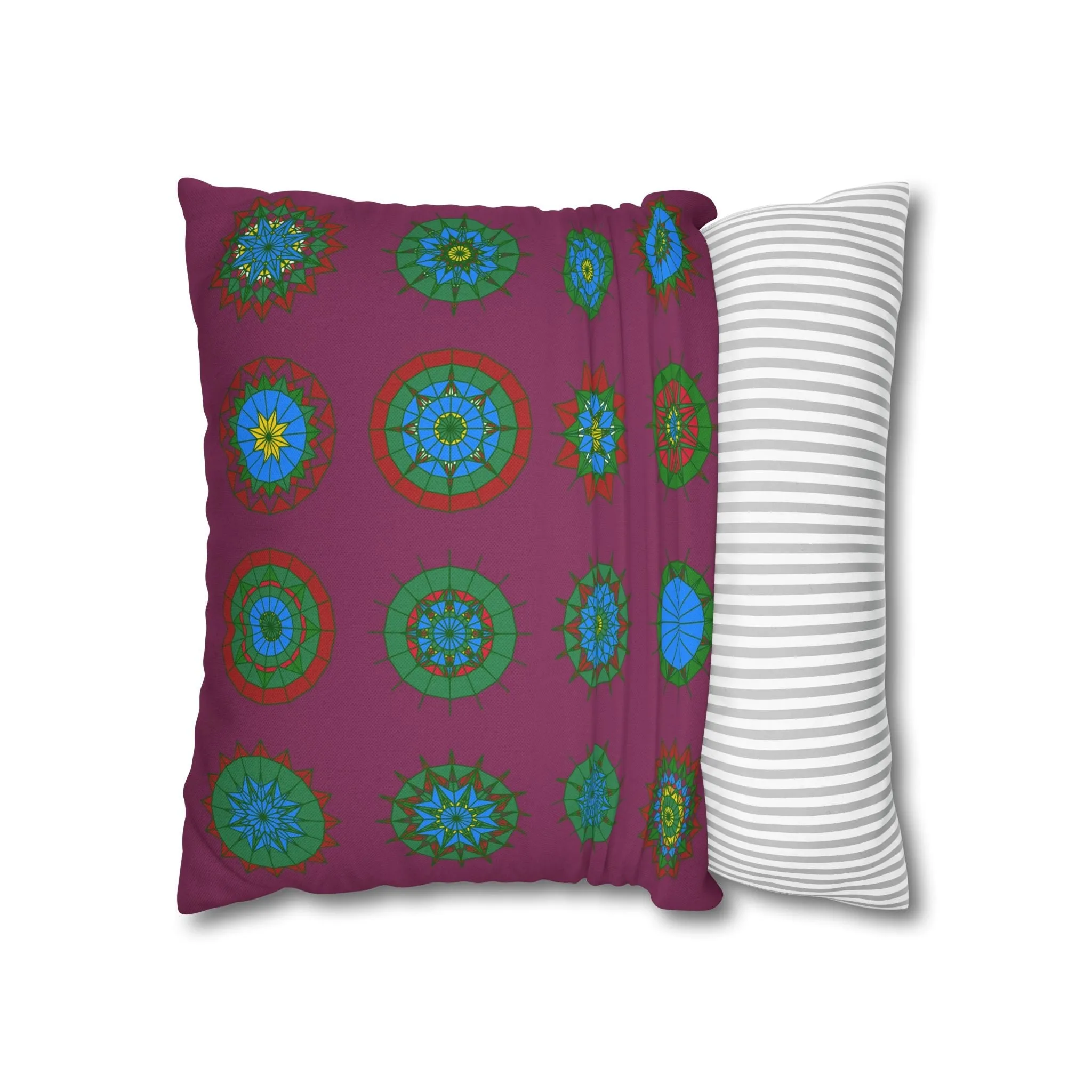 Hand-drawn Mandala Art Pillowcase - Dark Raspberry