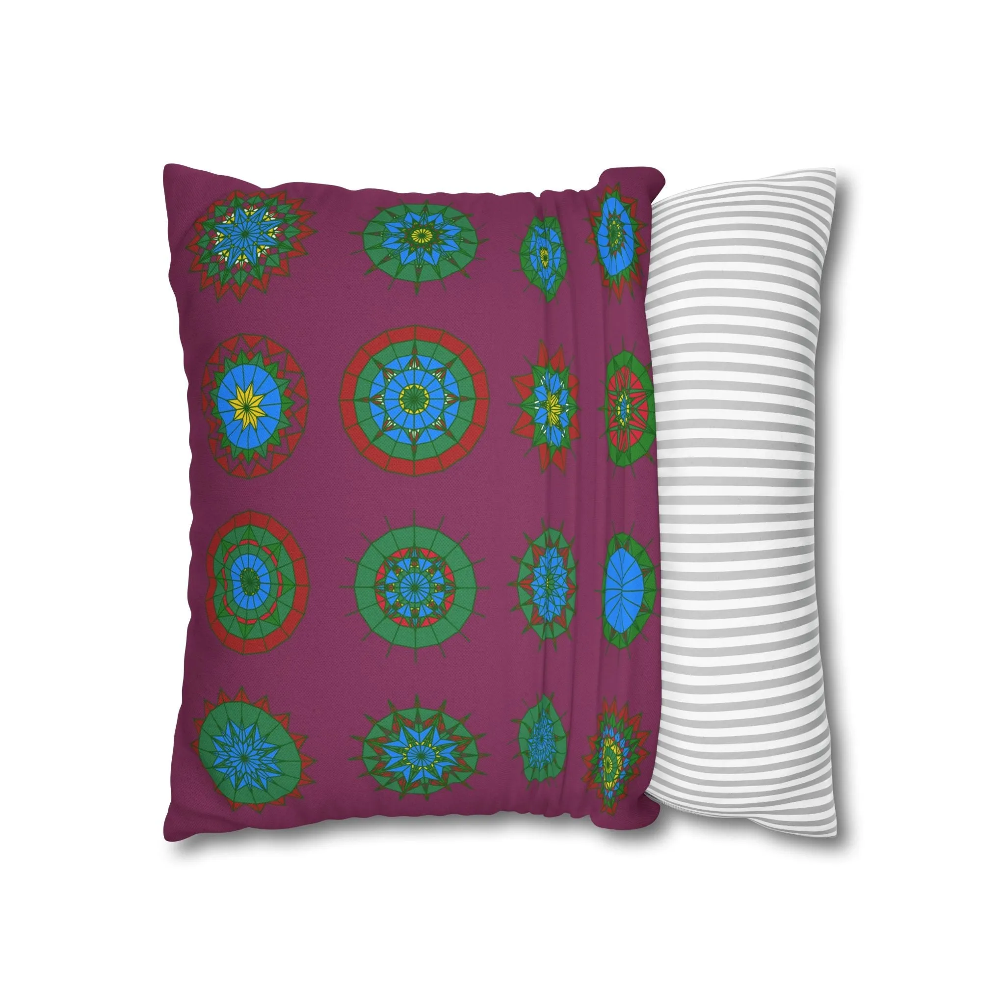 Hand-drawn Mandala Art Pillowcase - Dark Raspberry