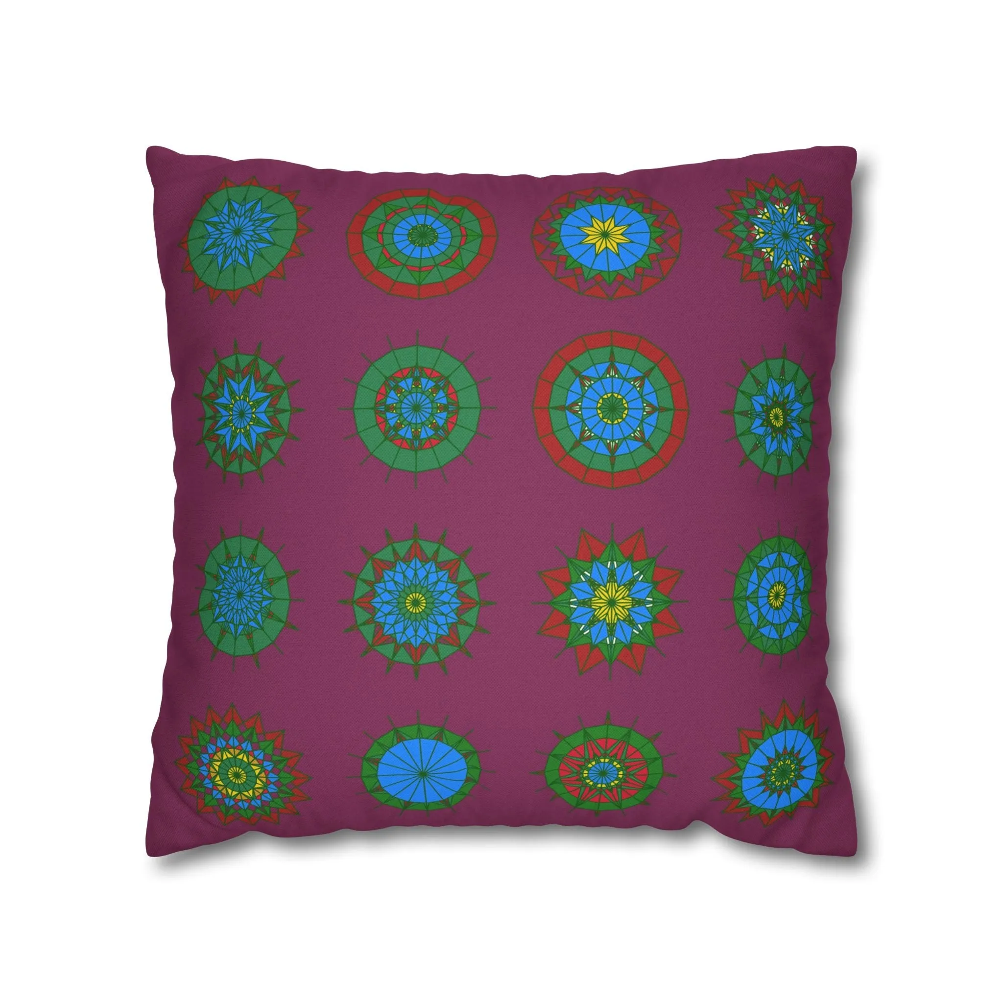 Hand-drawn Mandala Art Pillowcase - Dark Raspberry