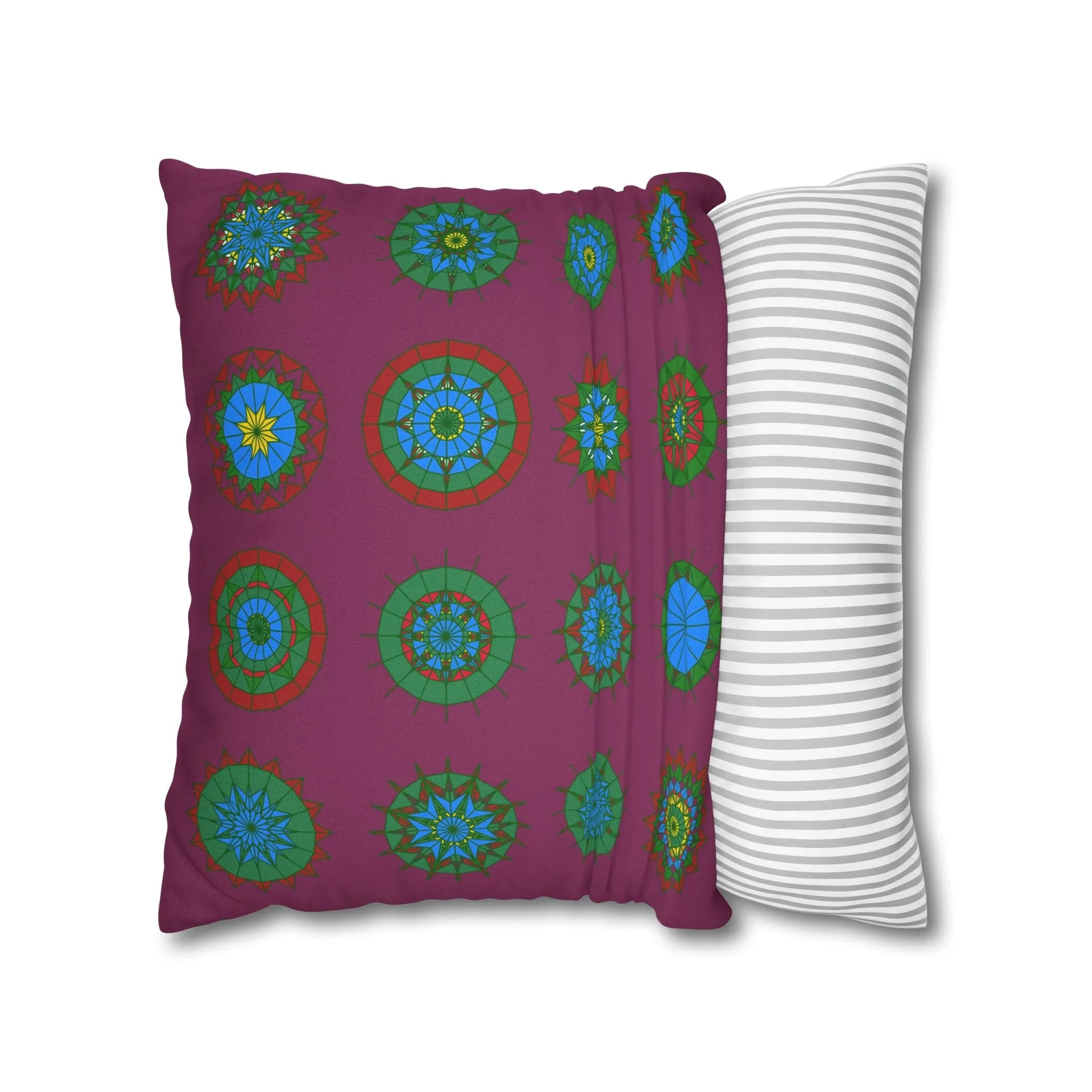 Hand-drawn Mandala Art Pillowcase - Dark Raspberry