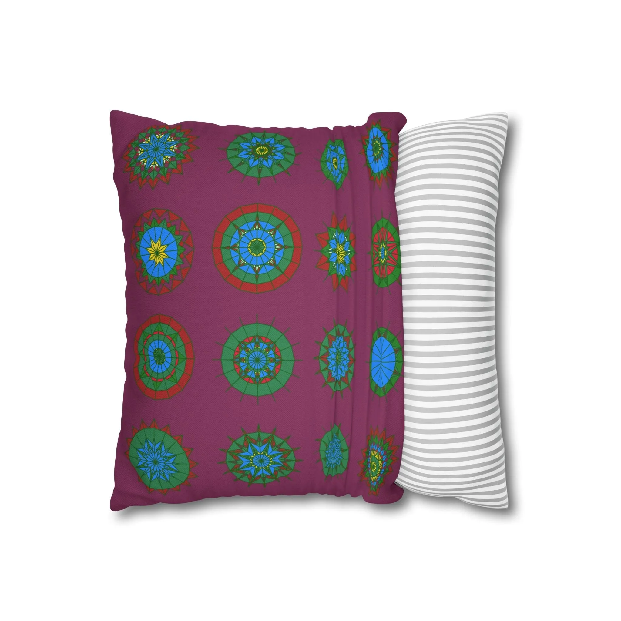 Hand-drawn Mandala Art Pillowcase - Dark Raspberry