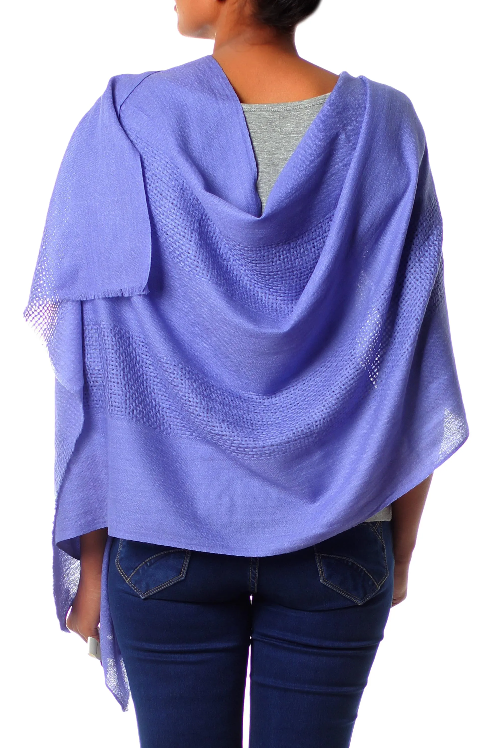 Hand Loomed 100% Wool Periwinkle Blue Wrap for Women - Periwinkle Allure | NOVICA