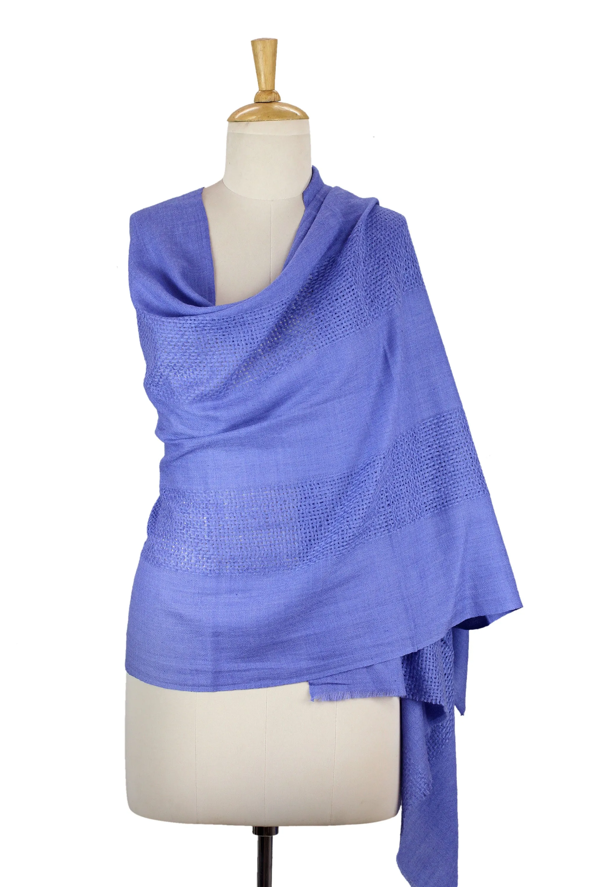 Hand Loomed 100% Wool Periwinkle Blue Wrap for Women - Periwinkle Allure | NOVICA