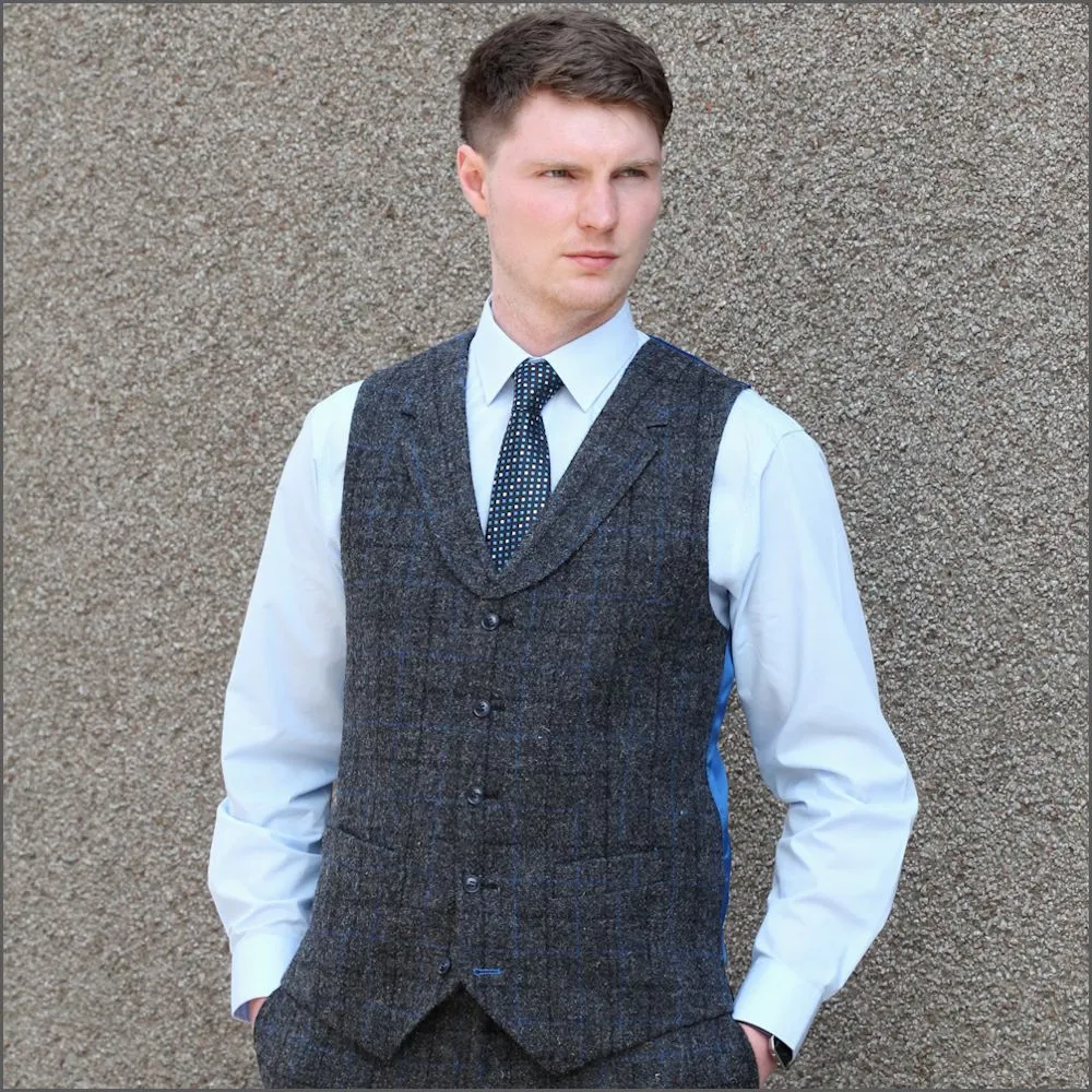 Harris Tweed Grey Marl with Blue Check 3pc Suit>