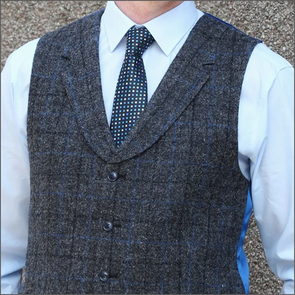 Harris Tweed Grey Marl with Blue Check 3pc Suit>