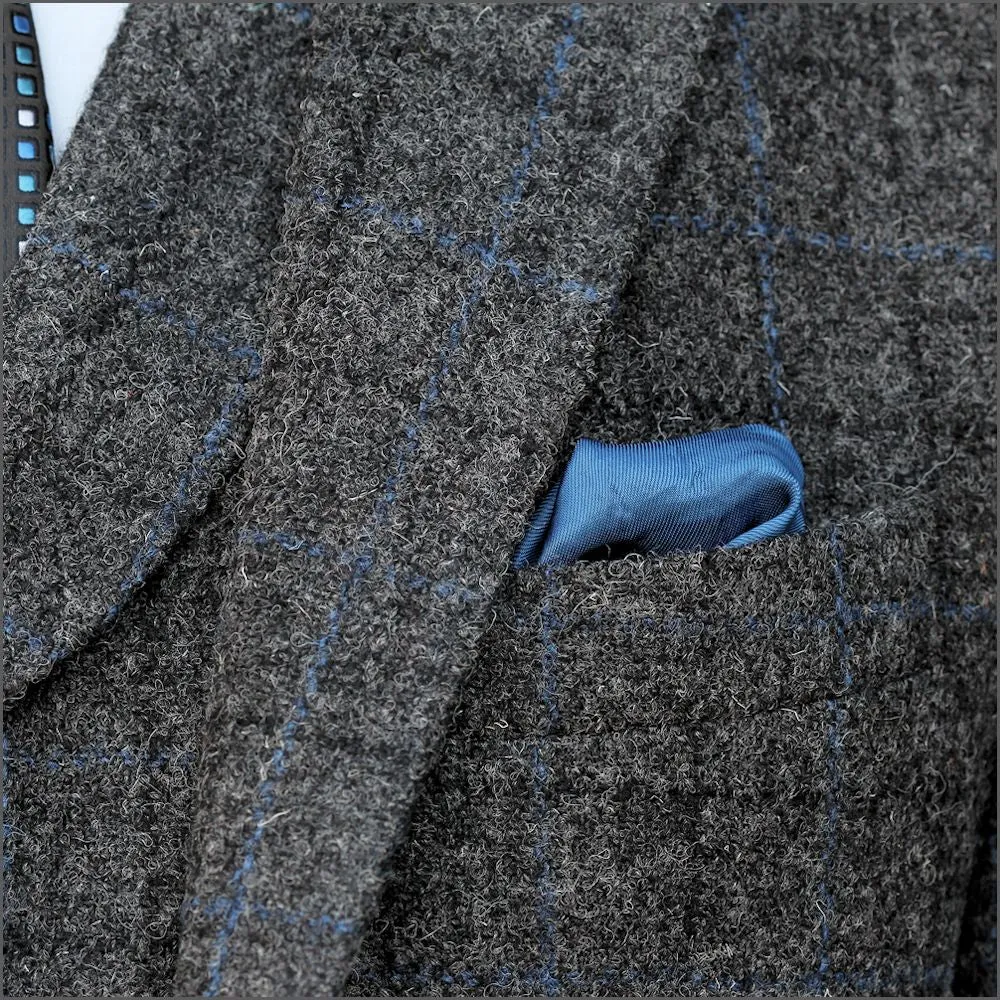 Harris Tweed Grey Marl with Blue Check 3pc Suit>