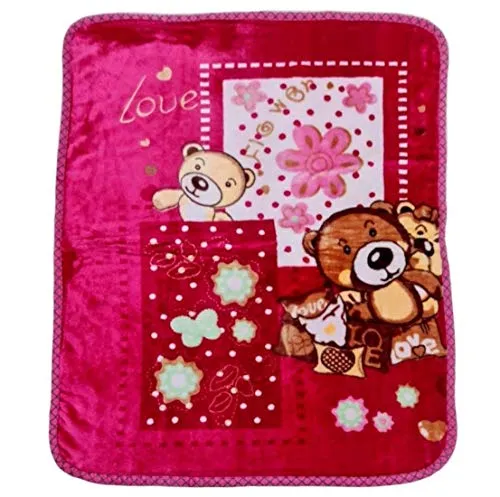 homescape Newborn Baby's Velvet Double Layer Blanket (Pink, 90 x 110 Cm)