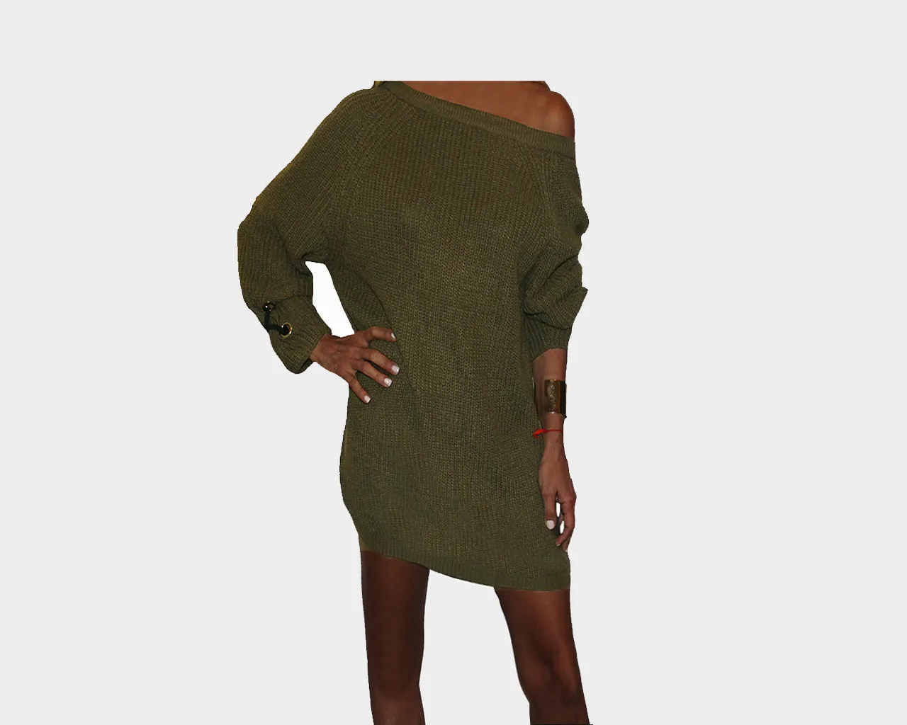 Hunter Green Off the Shoulder Dress - The St. Moritz