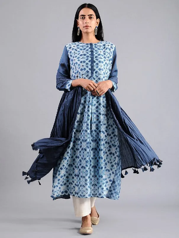 Indigo Shibori A-line Kurta (Set of 2)