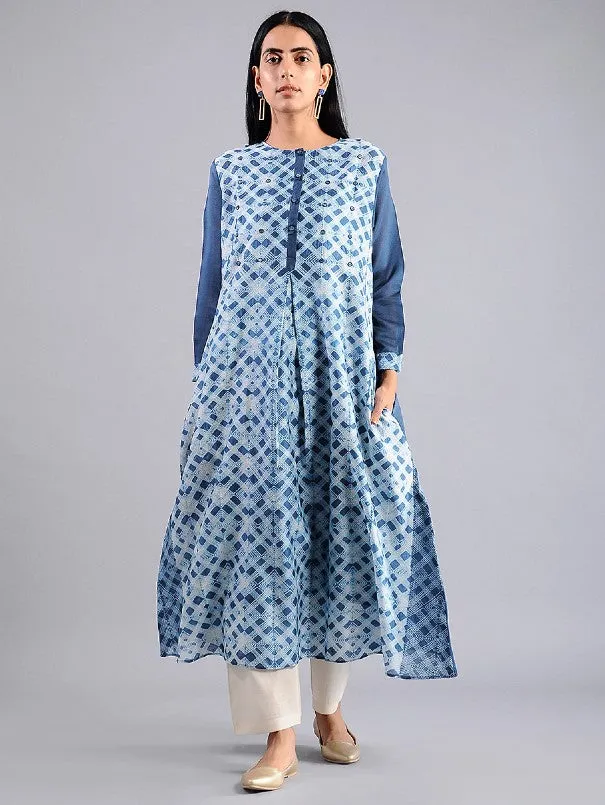 Indigo Shibori A-line Kurta (Set of 2)