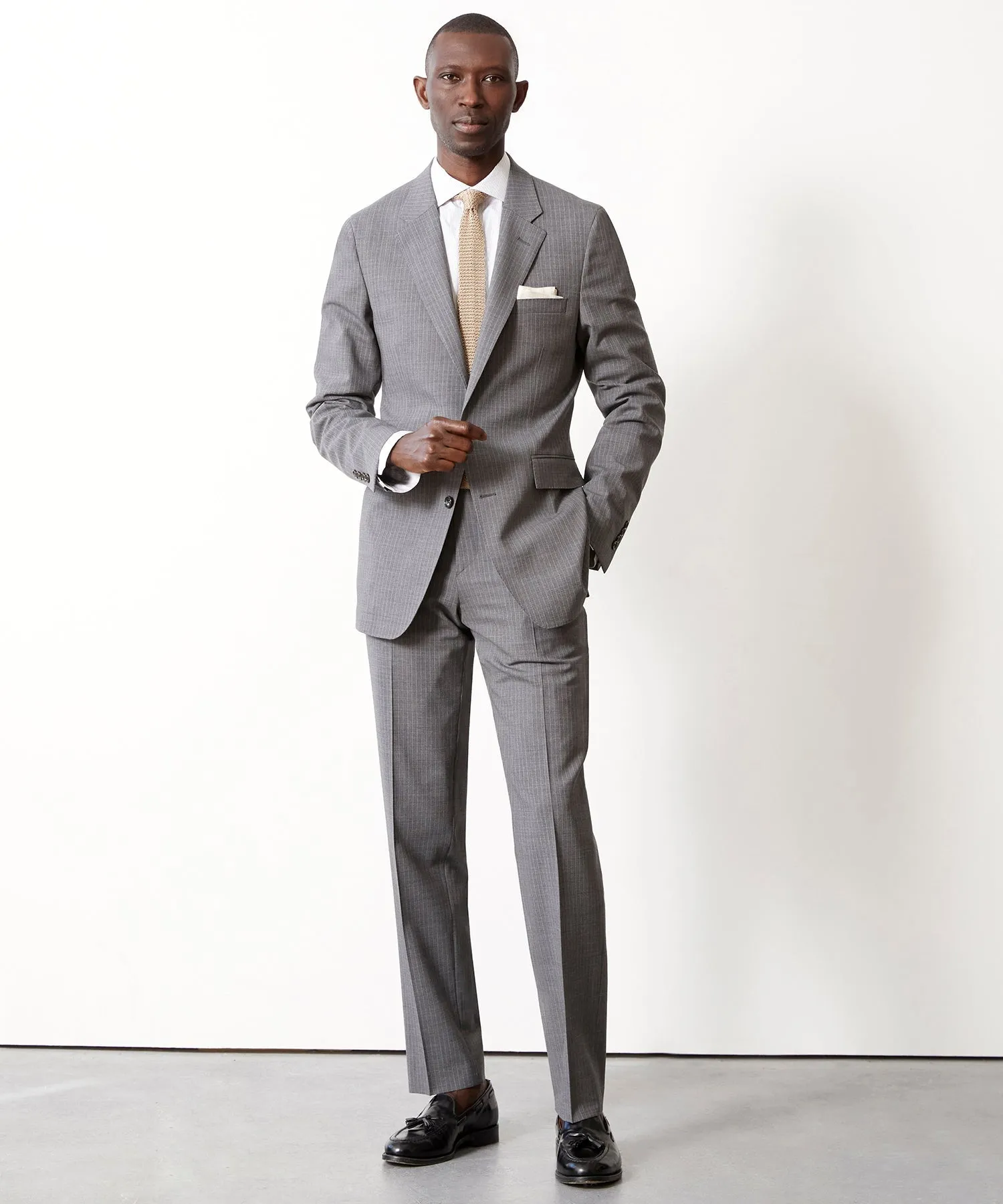 Italian Wool Sutton Trouser in Grey Pinstripe