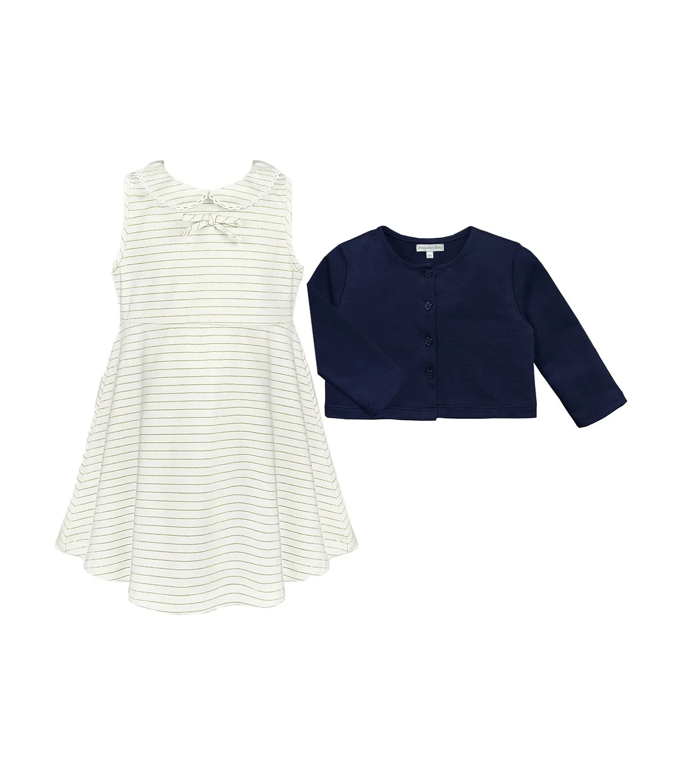 Ivoree Girls Ivory Dress and Cardigan Set Navy Blue